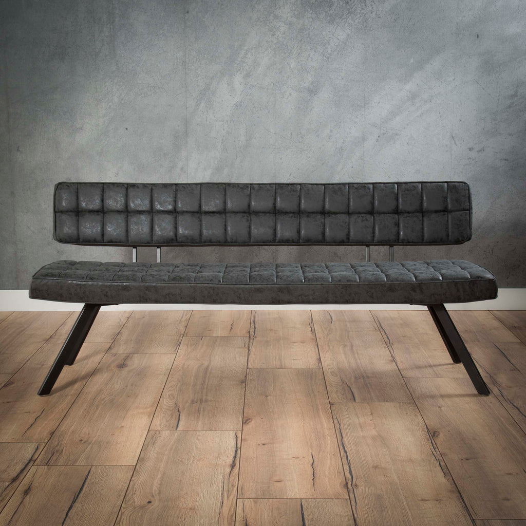 Eetkamerbank Ruitstiksel | Wax PU | Zwart | 180cm