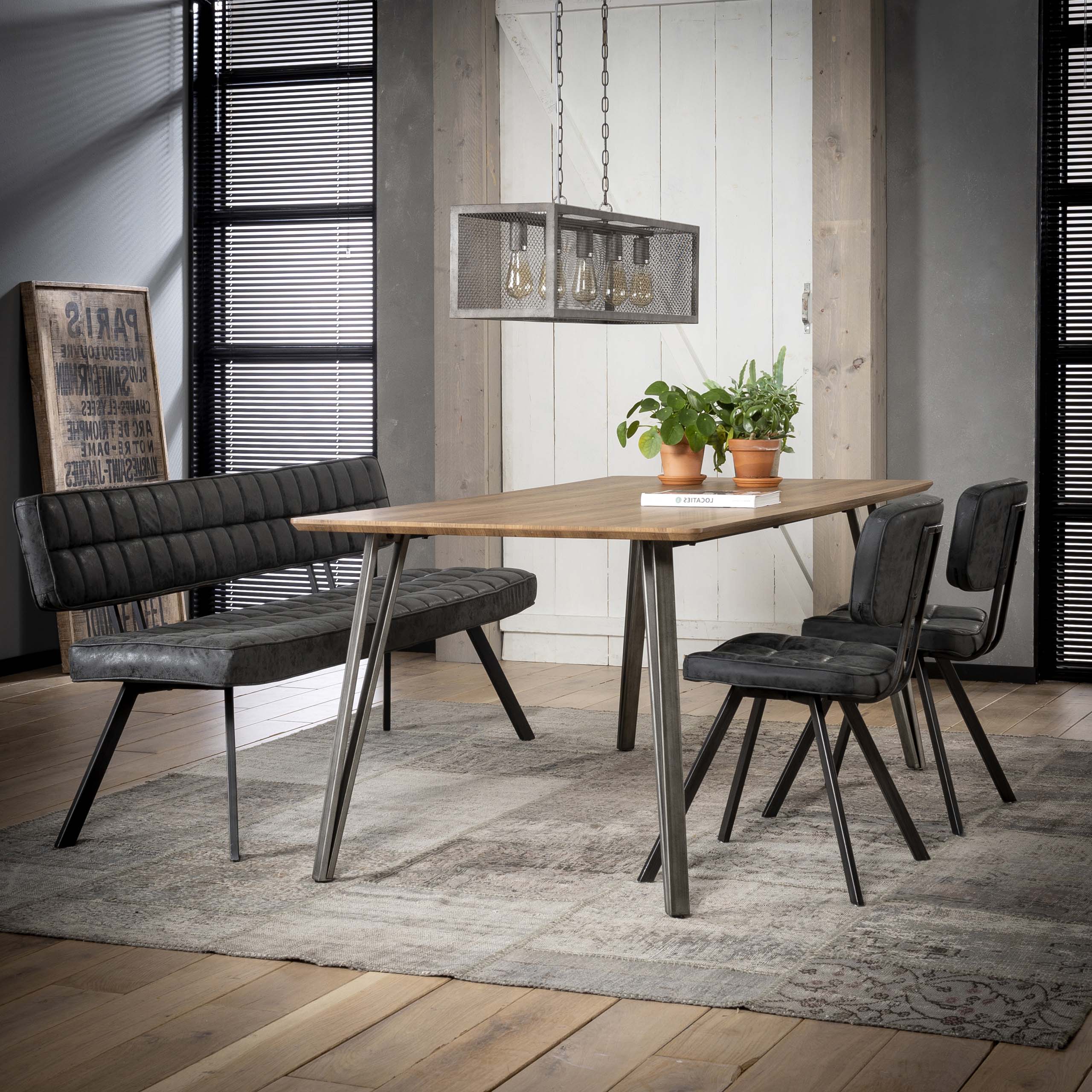 Eetkamerbank Ruitstiksel | Wax PU | Zwart | 180cm