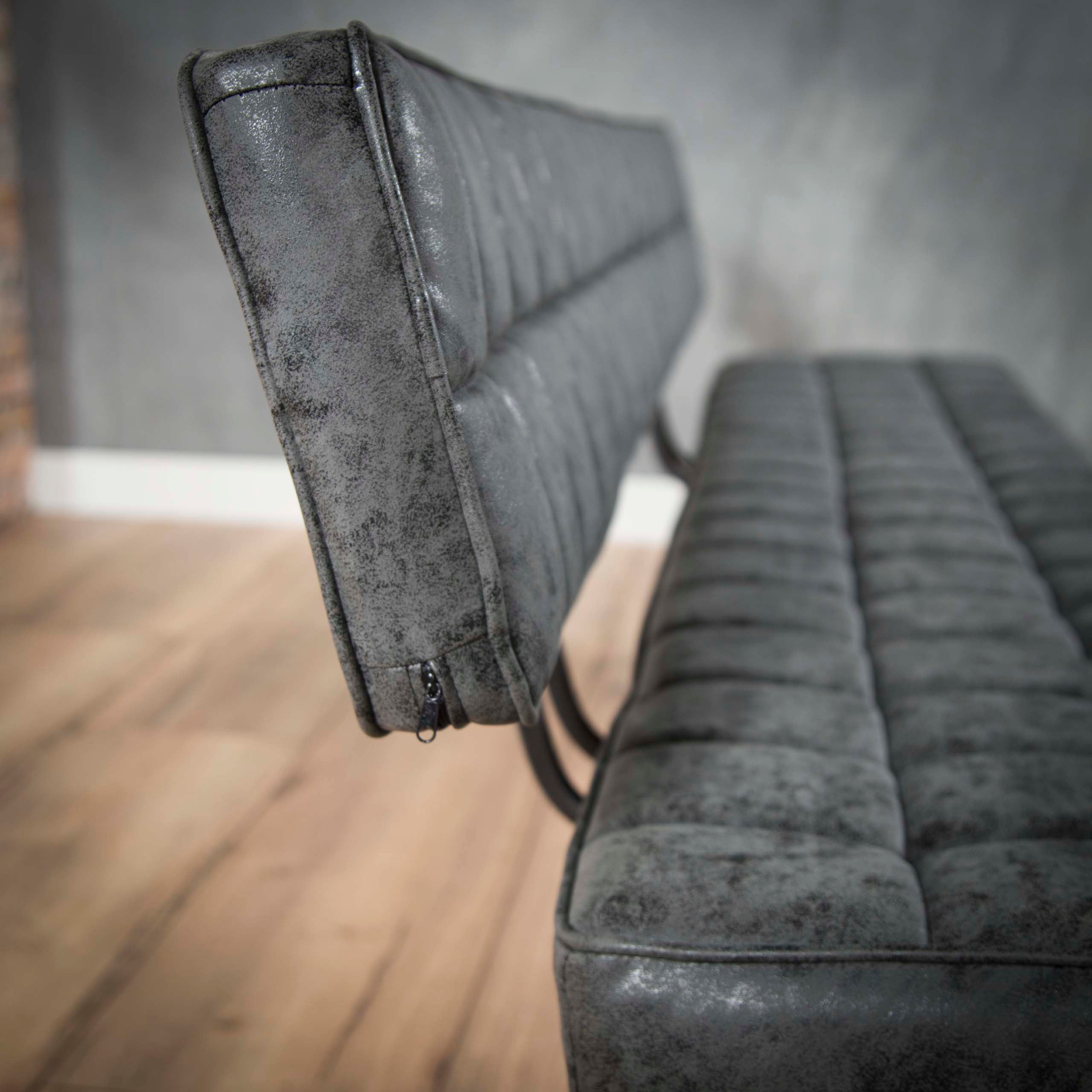 Eetkamerbank Ruitstiksel | Wax PU | Zwart | 180cm