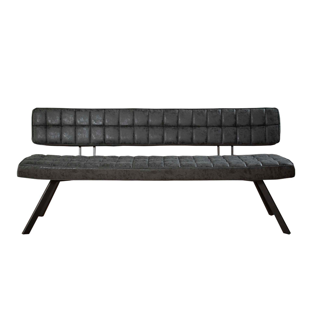 Eetkamerbank Ruitstiksel | Wax PU | Zwart | 180cm