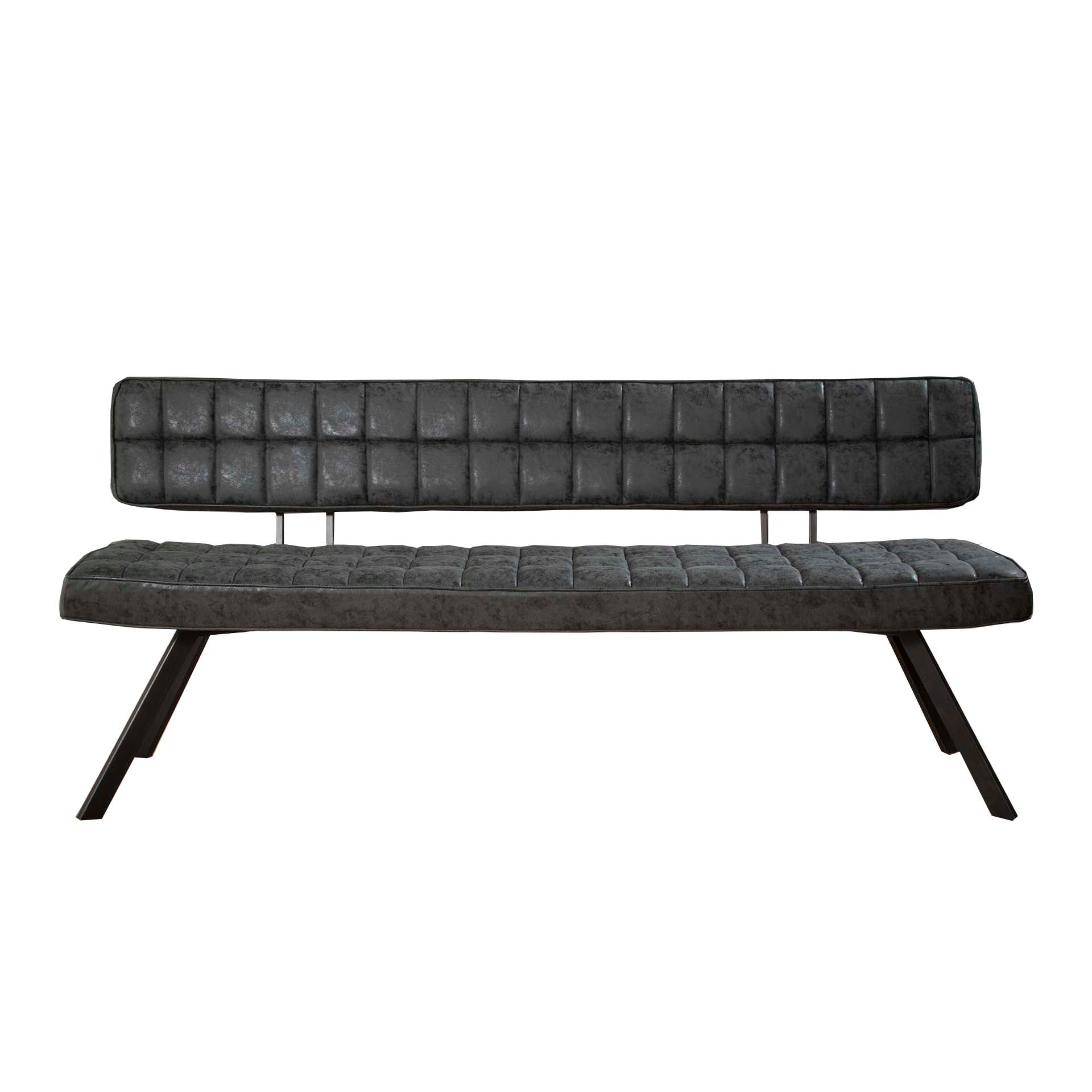 Eetkamerbank Ruitstiksel | Wax PU | Zwart | 180cm