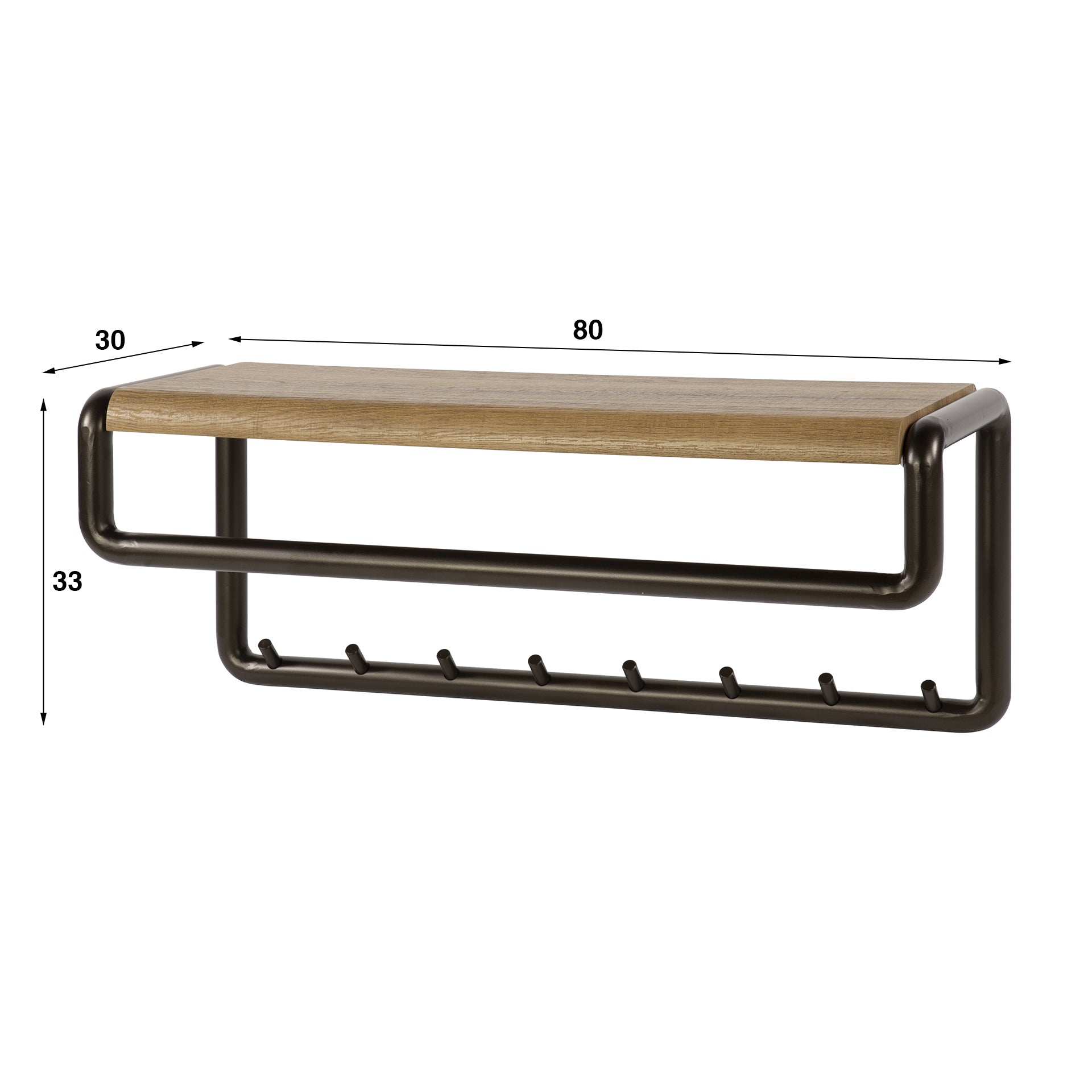 Kapstok Luno | Roede & Hoedenplank | 8 haken | Drift brown