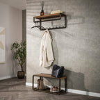 Kapstok Luno | Roede & Hoedenplank | 8 haken | Drift brown