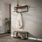 Kapstok Luno | Roede & Hoedenplank | 8 haken | Drift brown