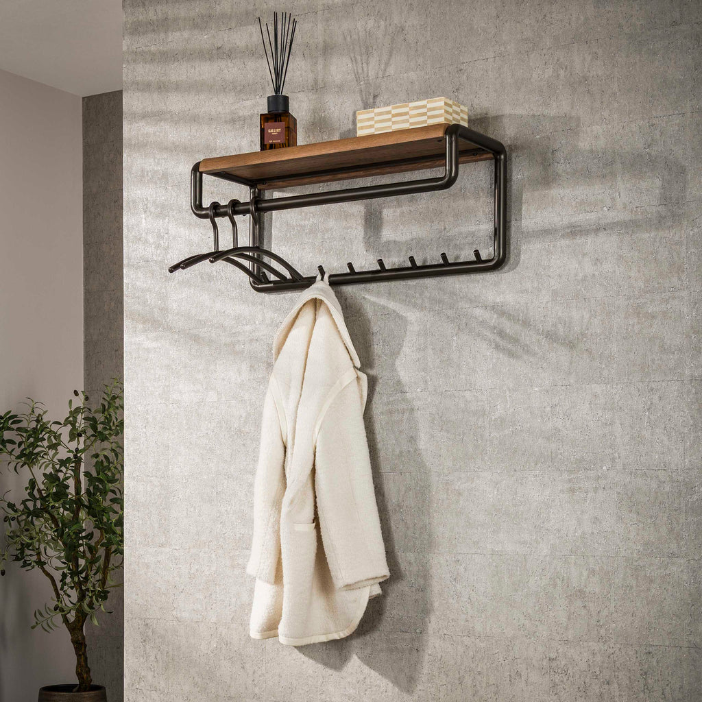 Kapstok Luno | Roede & Hoedenplank | 8 haken | Drift brown