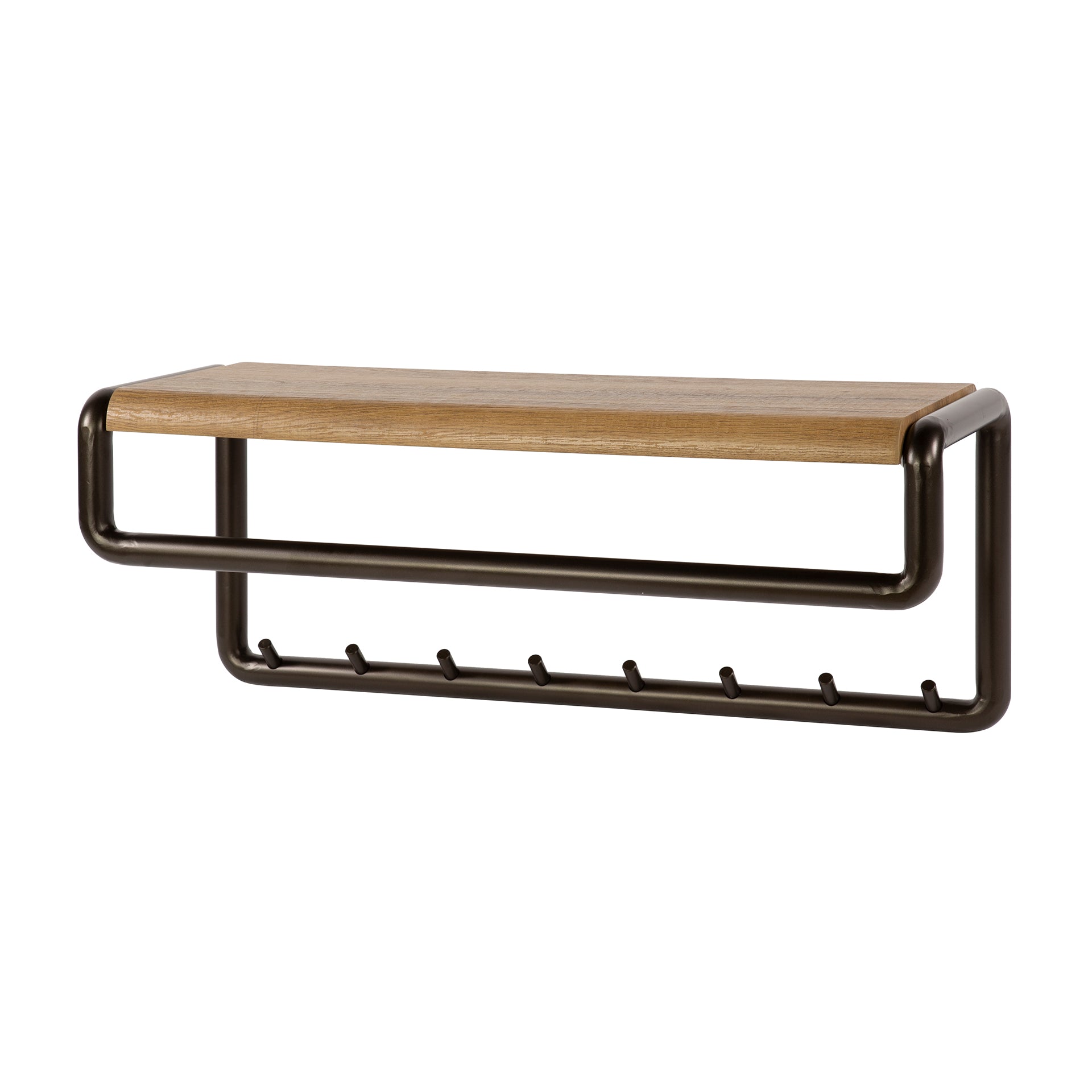 Kapstok Luno | Roede & Hoedenplank | 8 haken | Drift brown