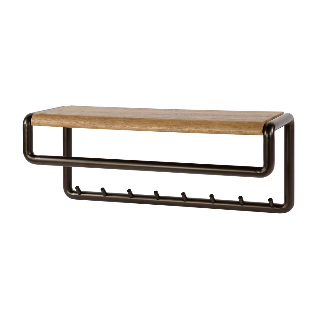 Kapstok Luno | Roede & Hoedenplank | 8 haken | Drift brown