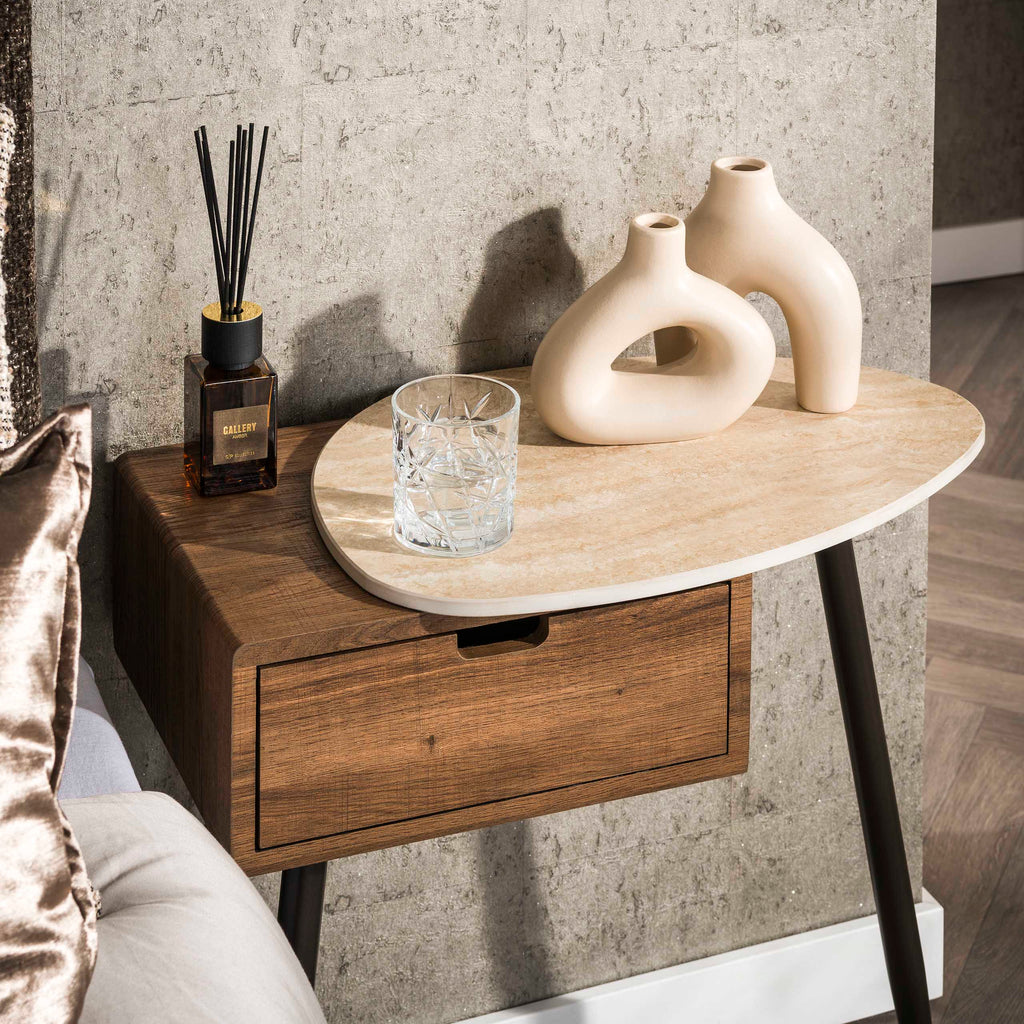 Nachtkastje Travino | 1 Lade Rechts | Keramiek Travertin