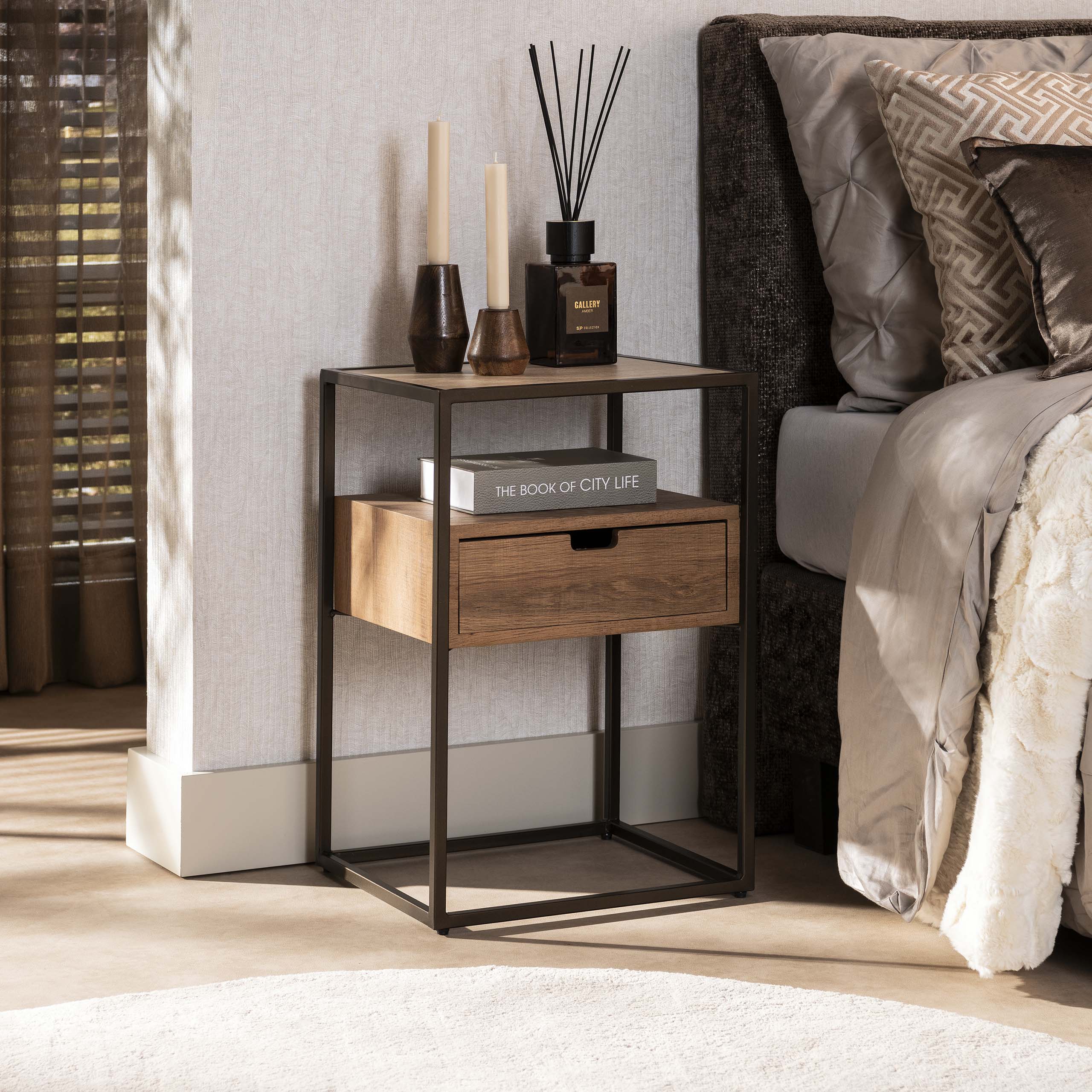 Nachtkastje Cassetto | 1 Lade | Keramiek travertin