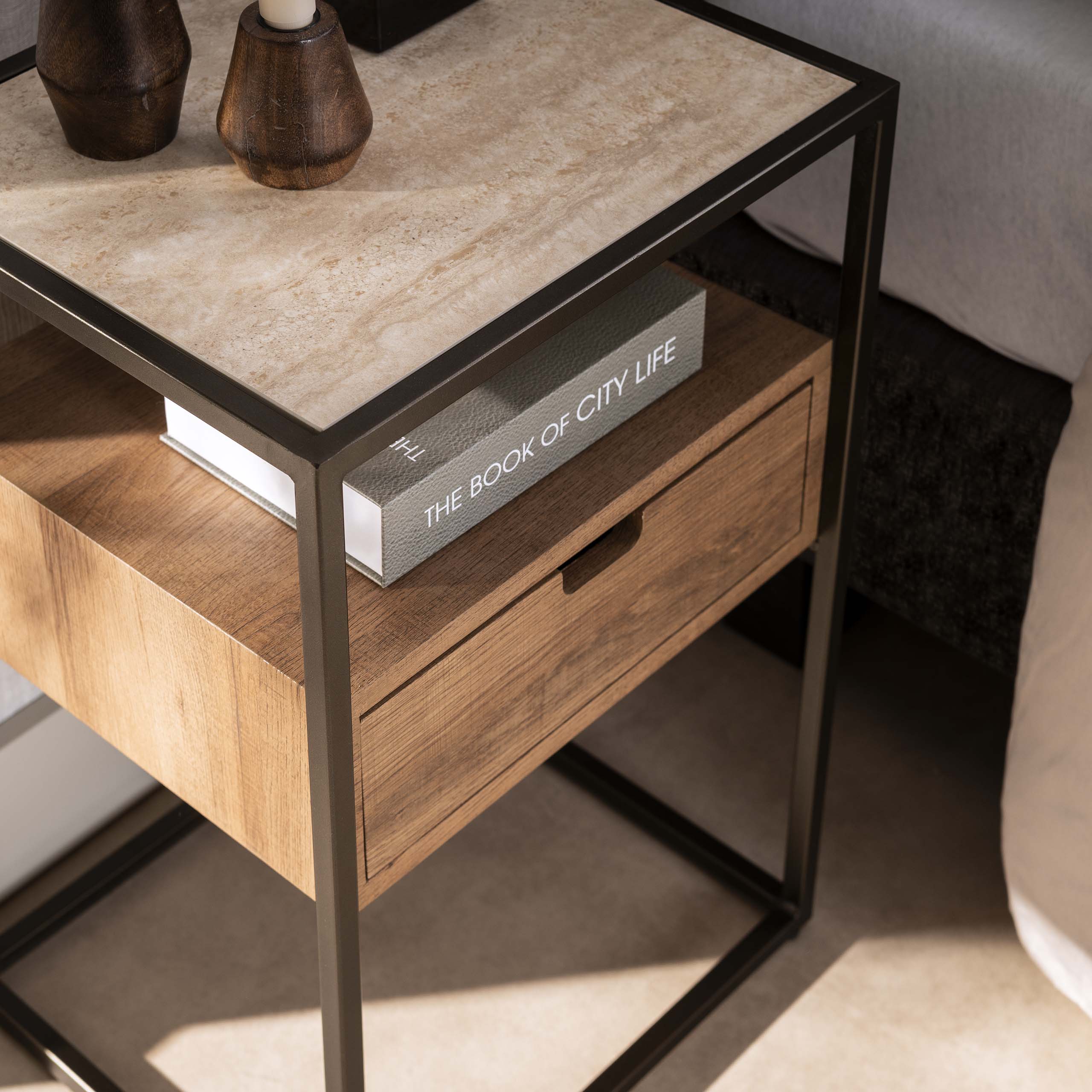 Nachtkastje Cassetto | 1 Lade | Keramiek travertin