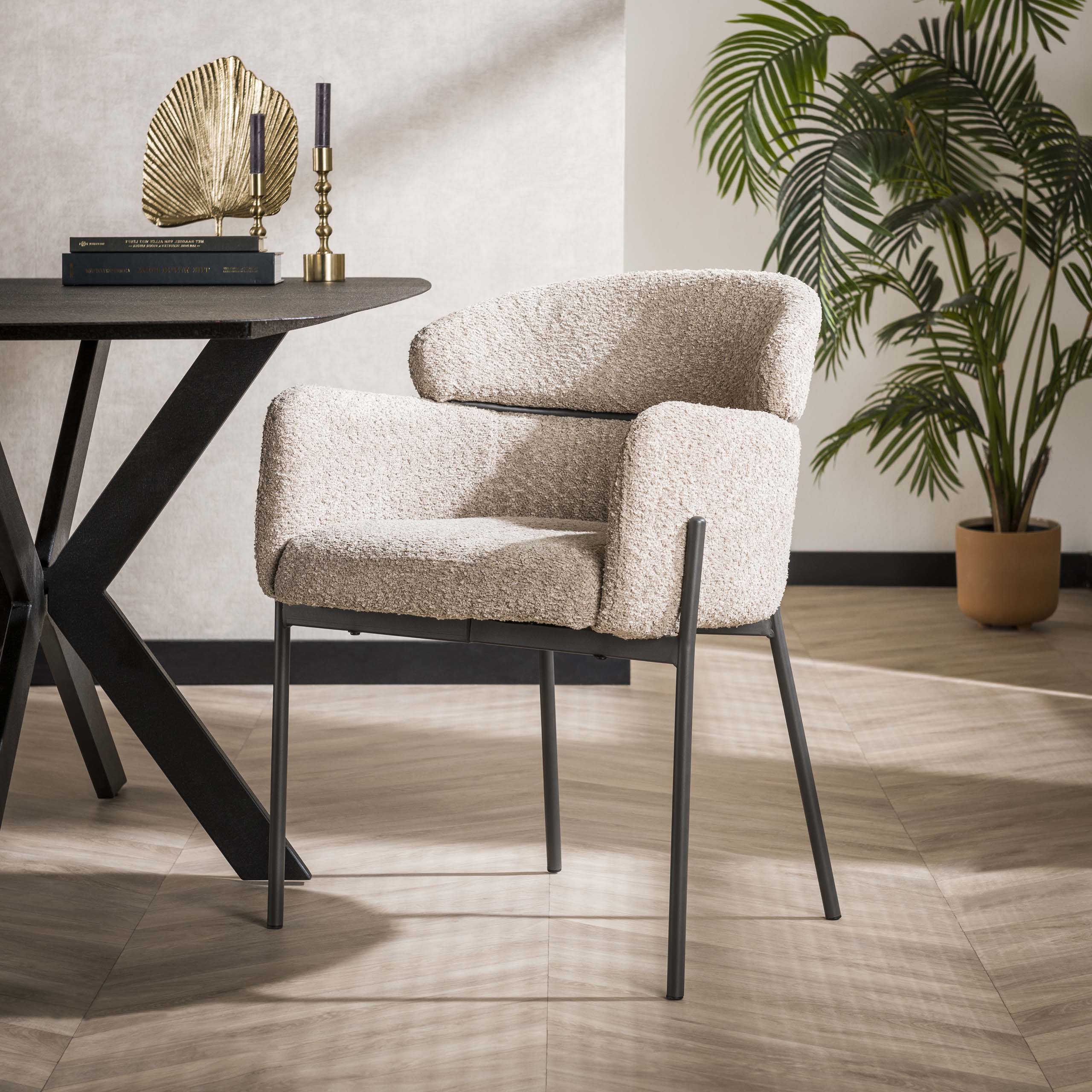 Armstoel Curva | Bouclé zand | Set van 2