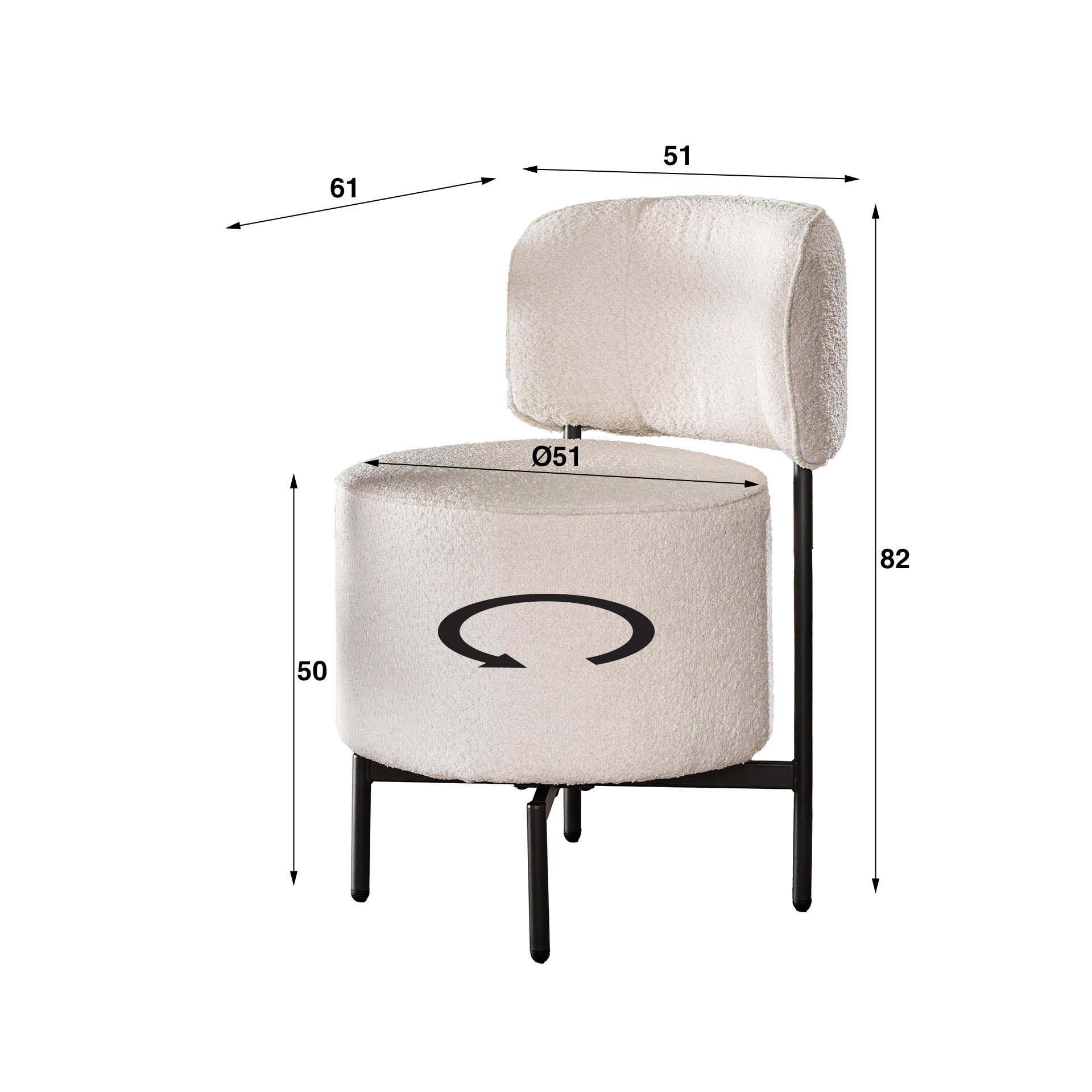 Stoel Cocktail | Draaibaar | Bouclé wit | Set van 2