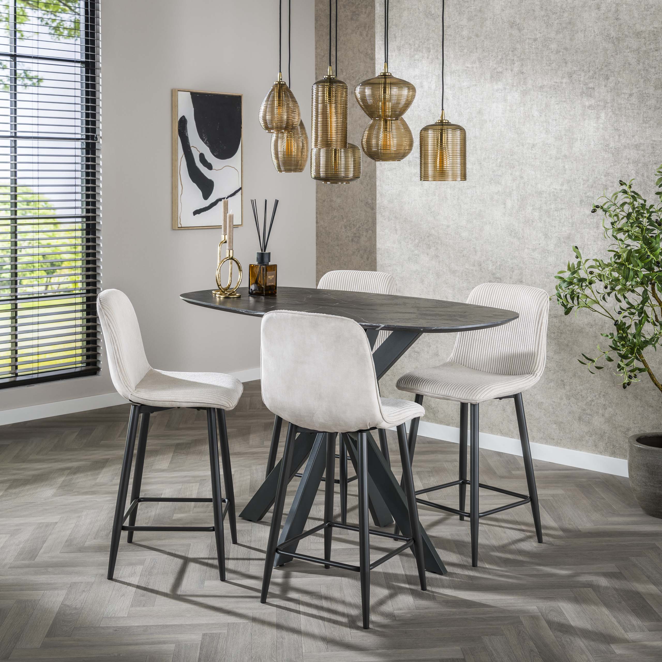 Barstoel Rib | Set van 2 | Rock ivoor