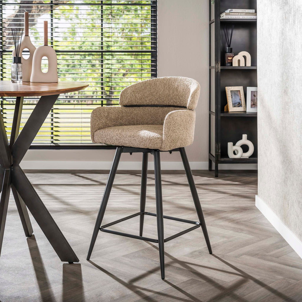 Barstoel Curva | Draaibaar | Bouclé Zand