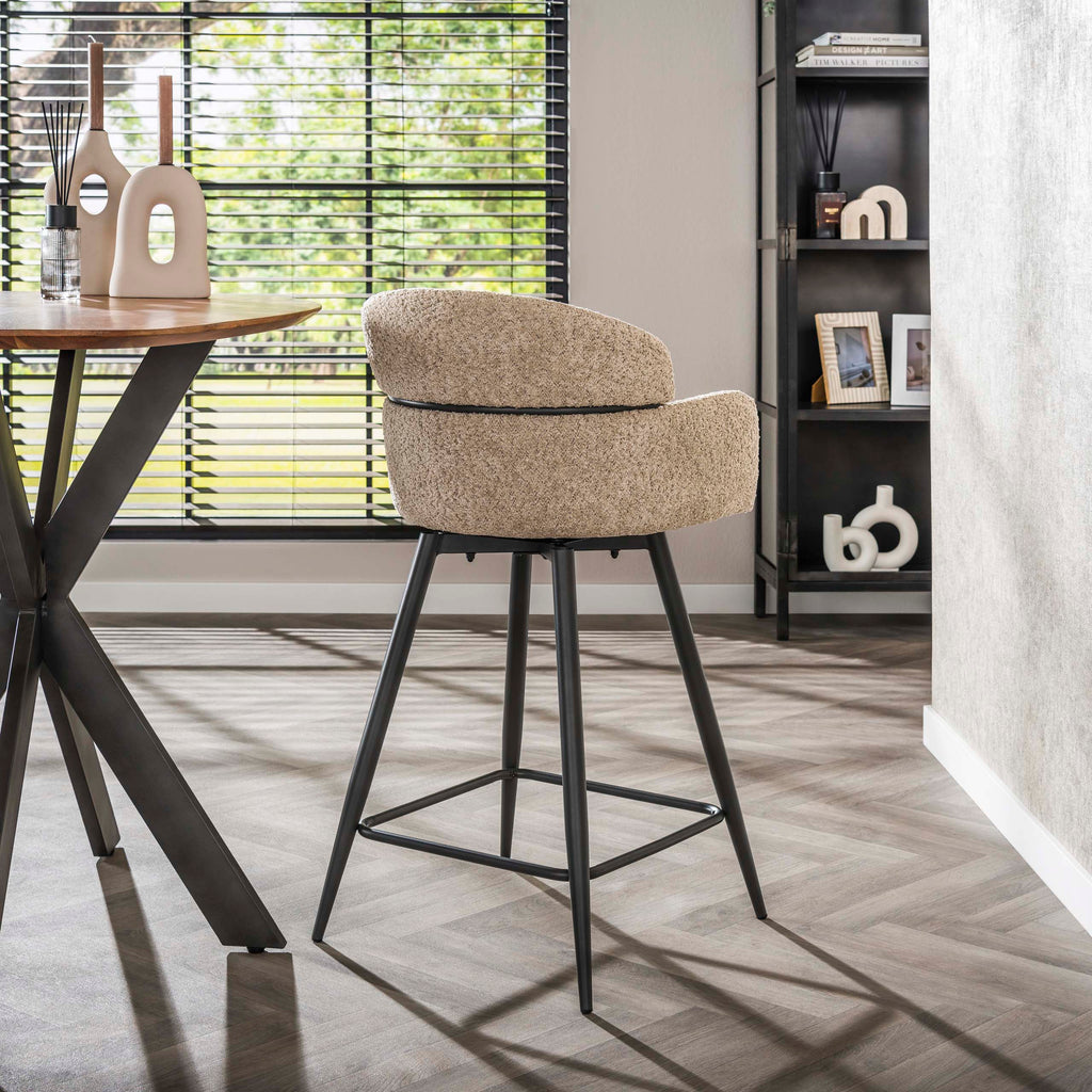 Barstoel Curva | Draaibaar | Bouclé Zand