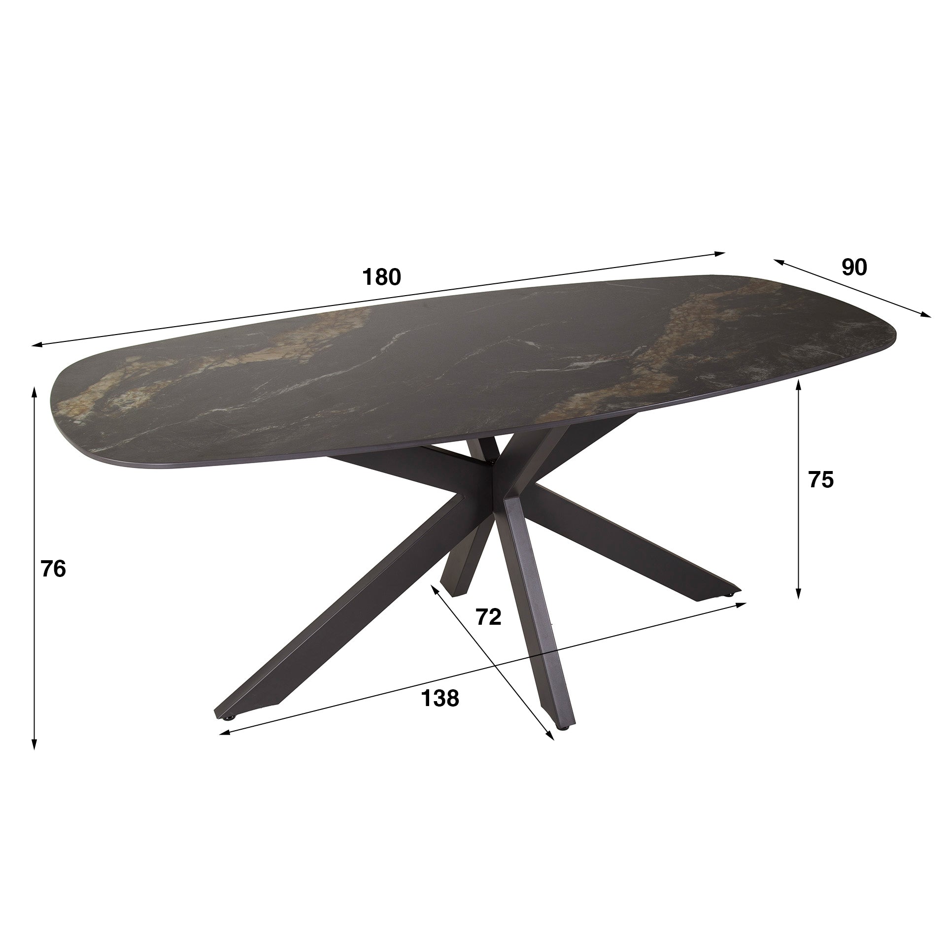 Eettafel Spider | Deens ovaal | 180cm | Keramiek Fossil