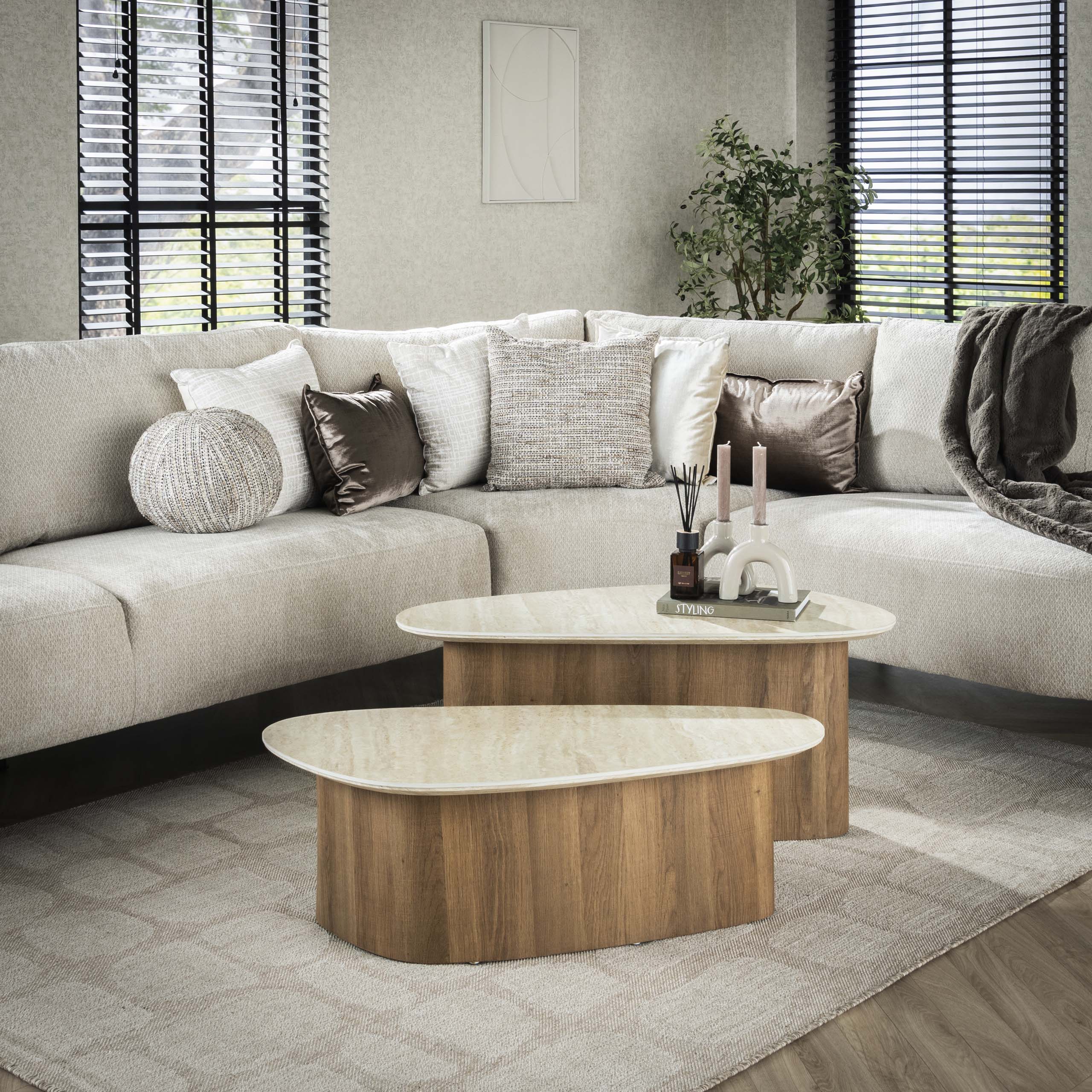 Salontafel Romano | Set van 2 | Keramiek travertin
