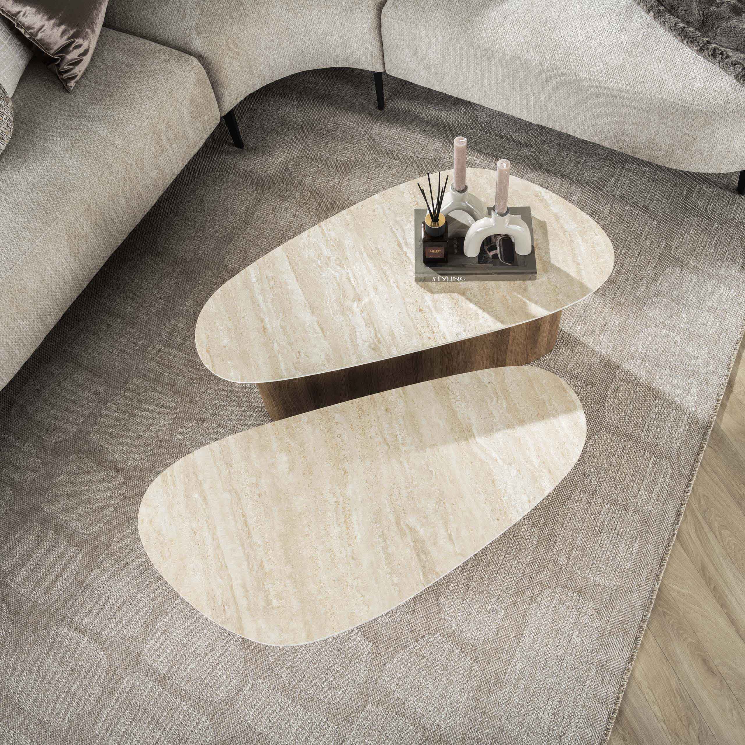 Salontafel Romano | Set van 2 | Keramiek travertin