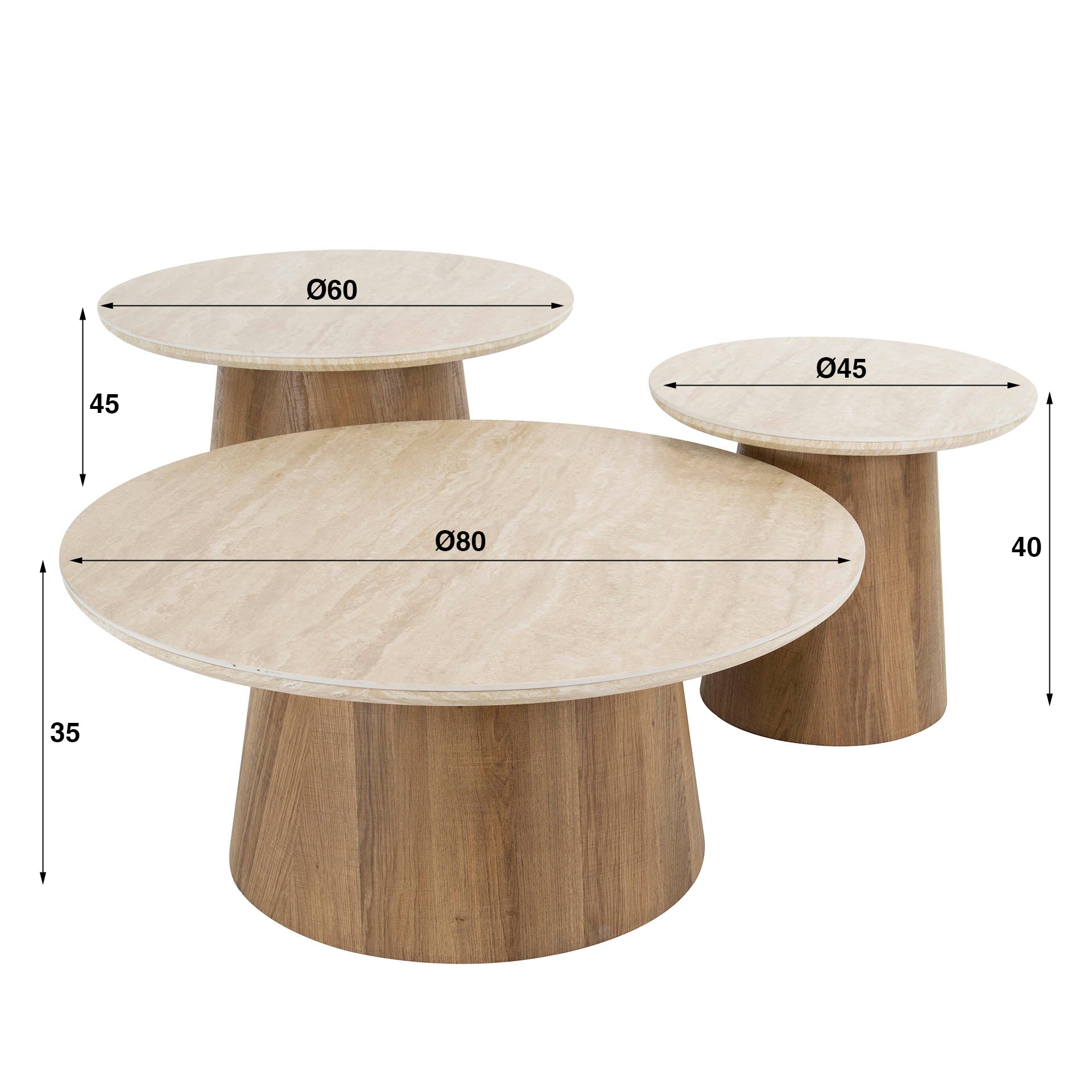 Salontafel Romano | Rond | Set van 3 | Keramiek Travertin