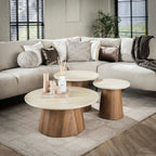 Salontafel Romano | Rond | Set van 3 | Keramiek Travertin