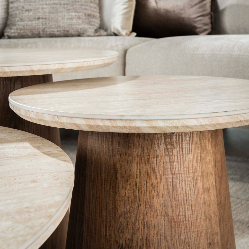 Salontafel Romano | Rond | Set van 3 | Keramiek Travertin