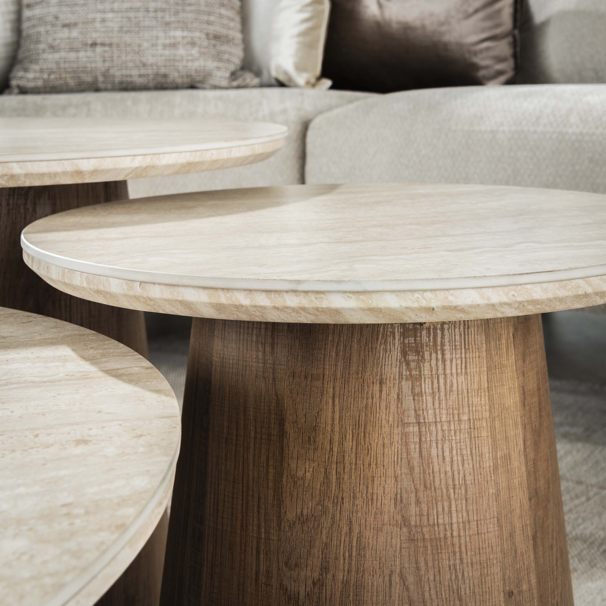 Salontafel Romano | Rond | Set van 3 | Keramiek Travertin