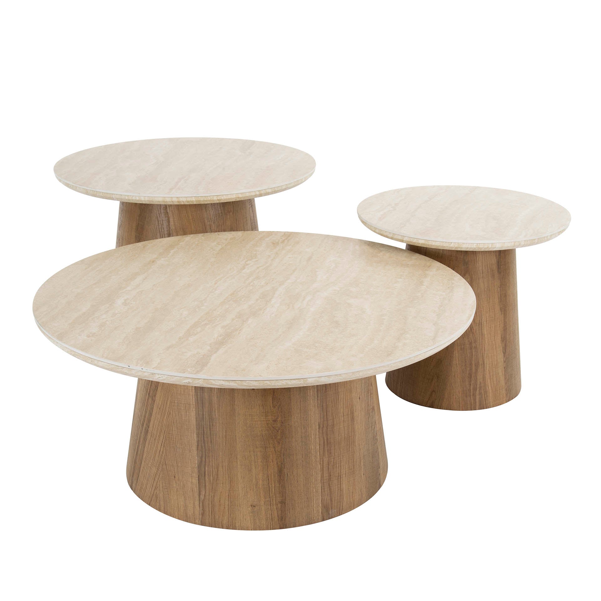 Salontafel Romano | Rond | Set van 3 | Keramiek Travertin