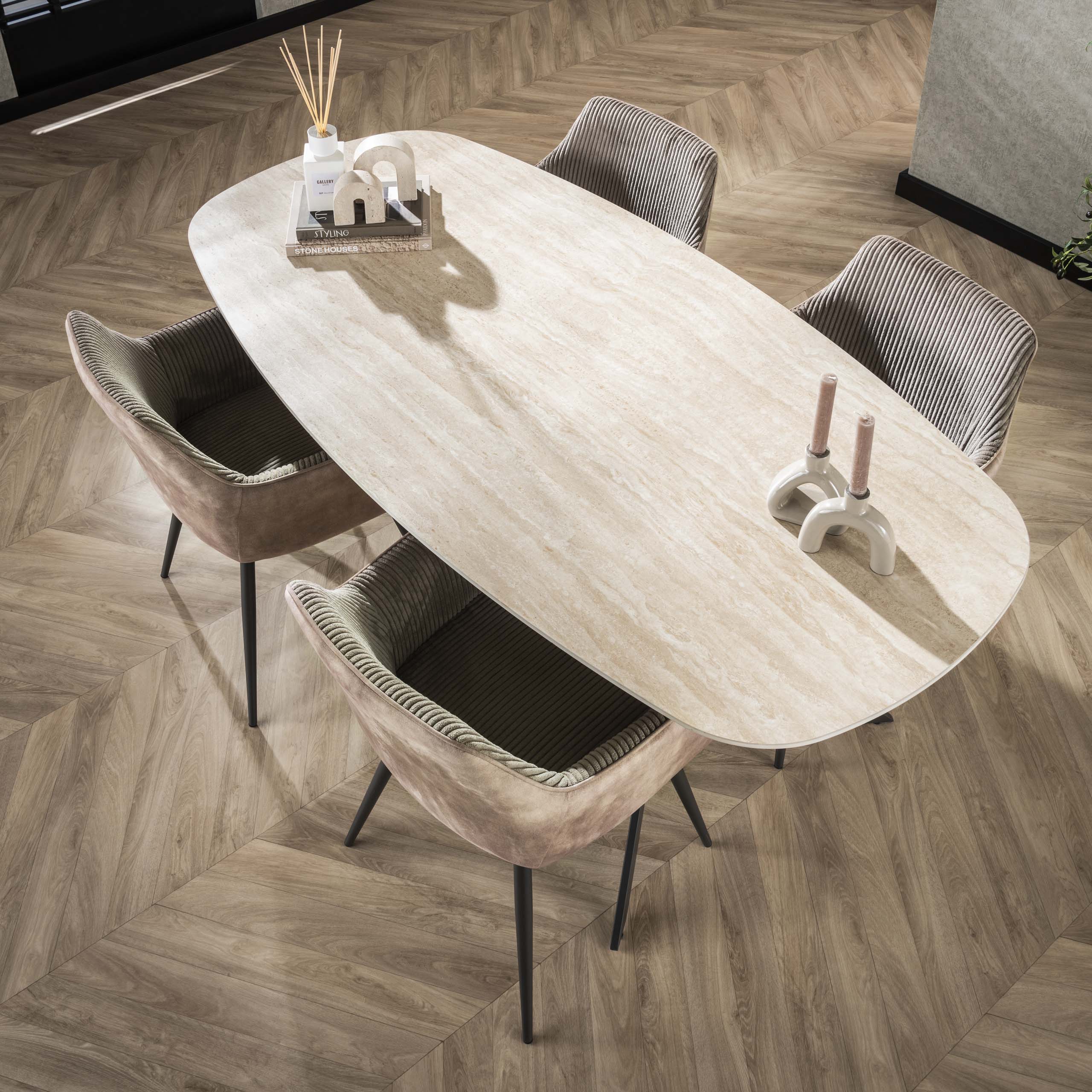 Eettafel Romano | Deens Ovaal | Keramiek Travertin