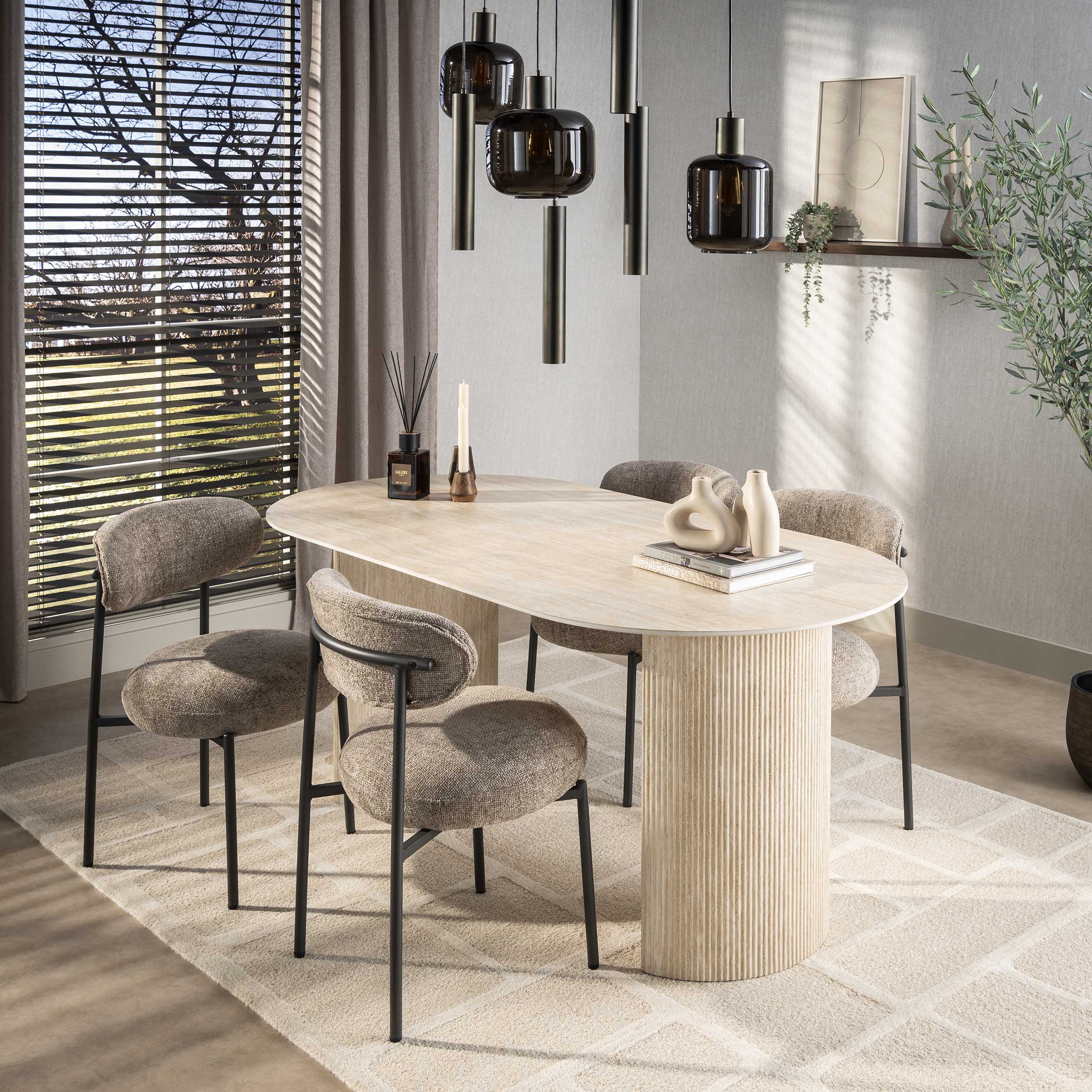Eettafel Romano Arch | Ovaal 180cm | Keramiek travertin