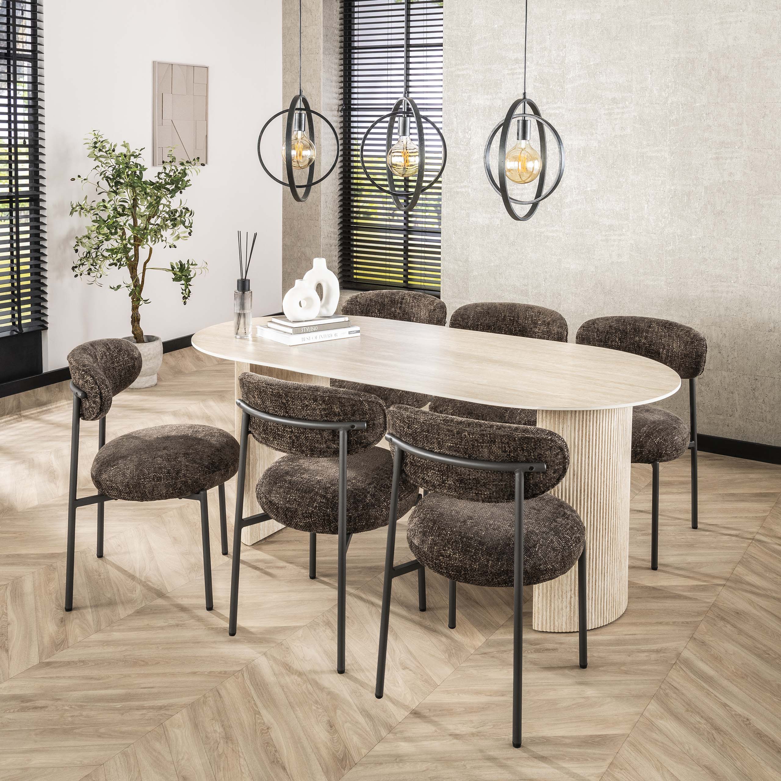 Eettafel Romano Arch | Ovaal 180cm | Keramiek travertin