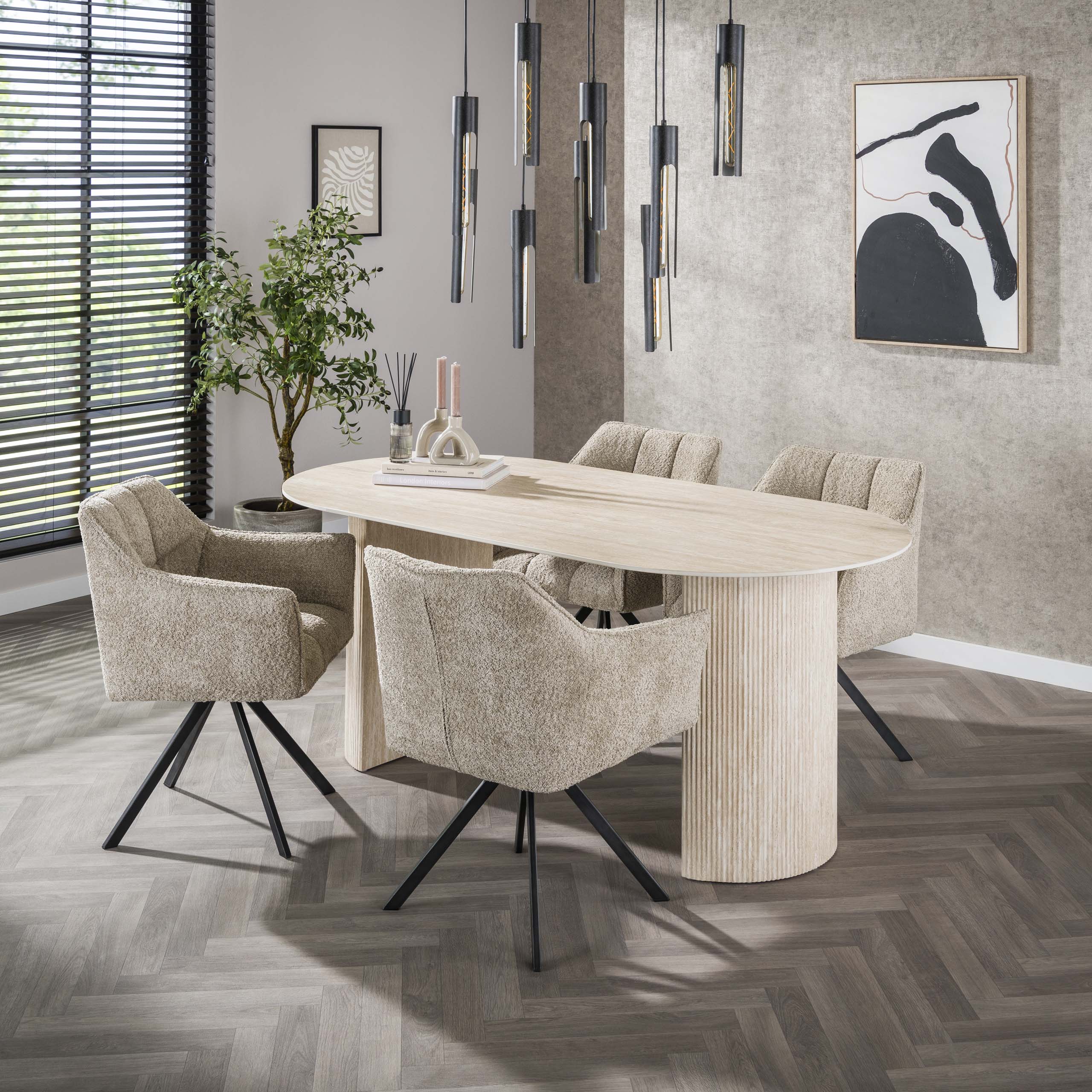 Eettafel Romano Arch | Ovaal 180cm | Keramiek travertin