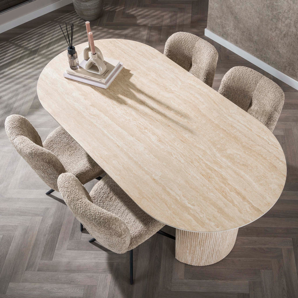 Eettafel Romano Arch | Ovaal 180cm | Keramiek travertin