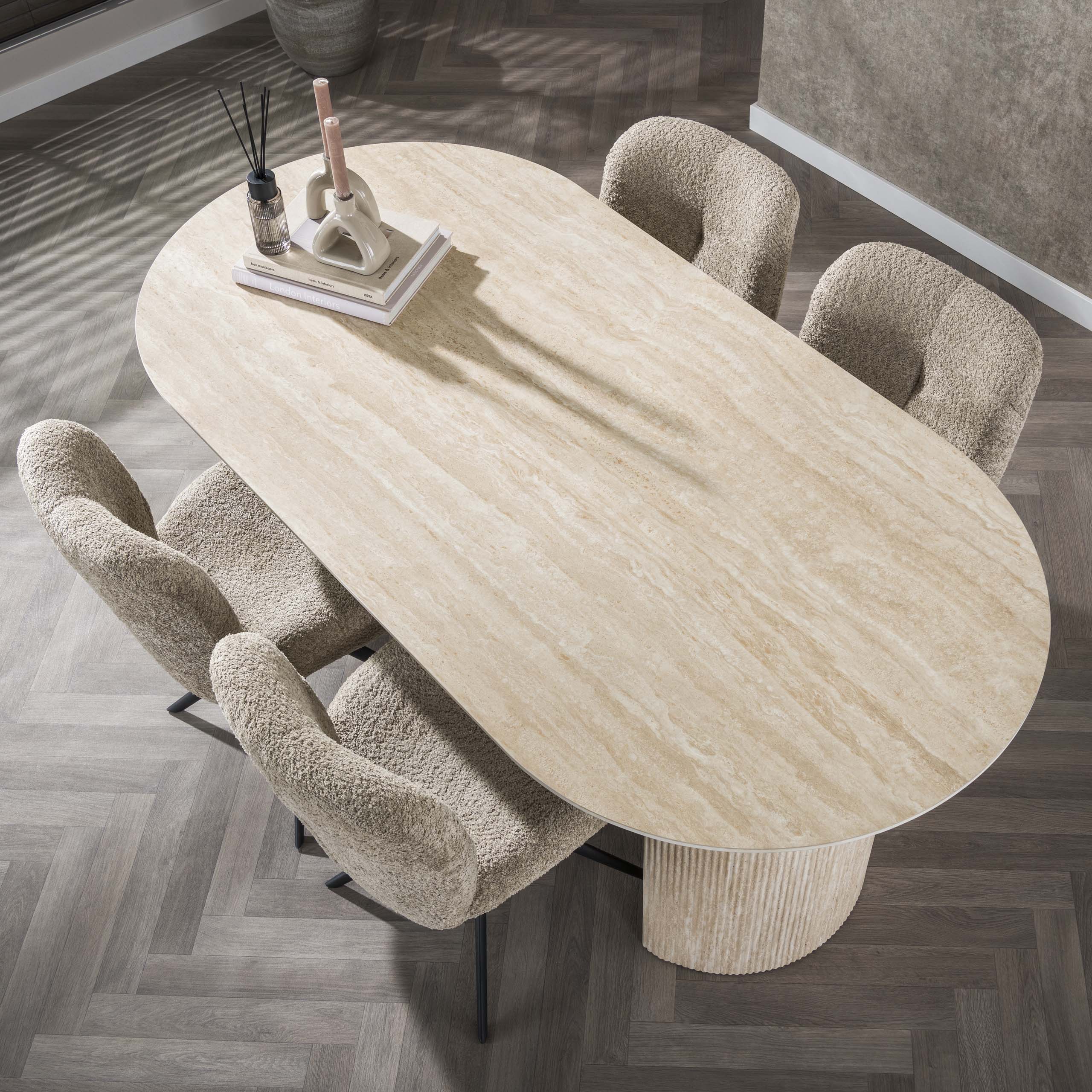 Eettafel Romano Arch | Ovaal 180cm | Keramiek travertin