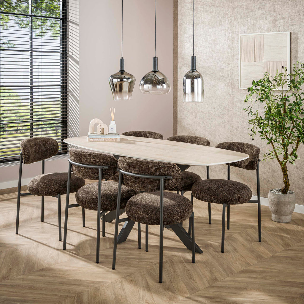 Eettafel Romano Cross | Deens ovaal | 3D keramiek travertin