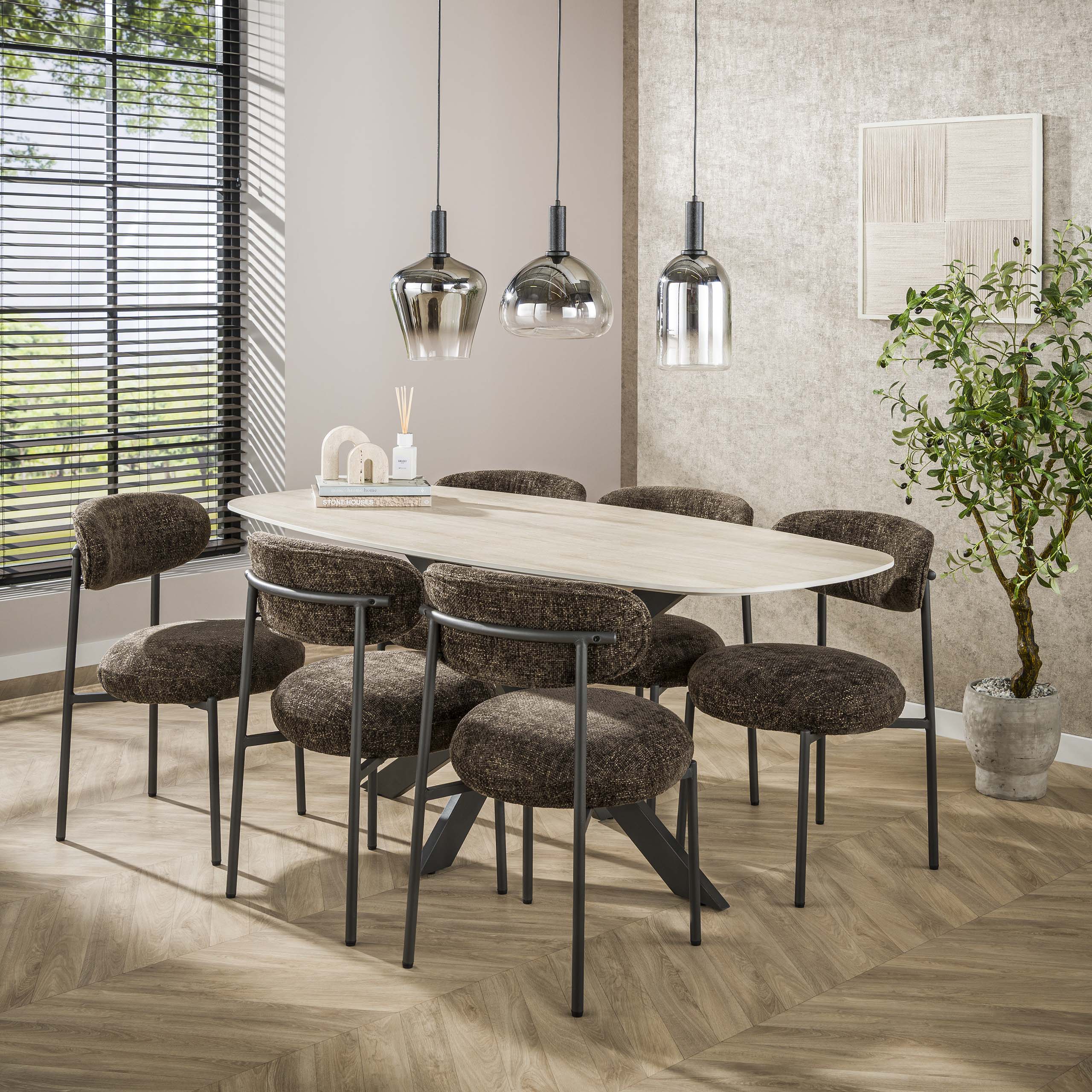 Eettafel Romano Cross | Deens ovaal | 3D keramiek travertin