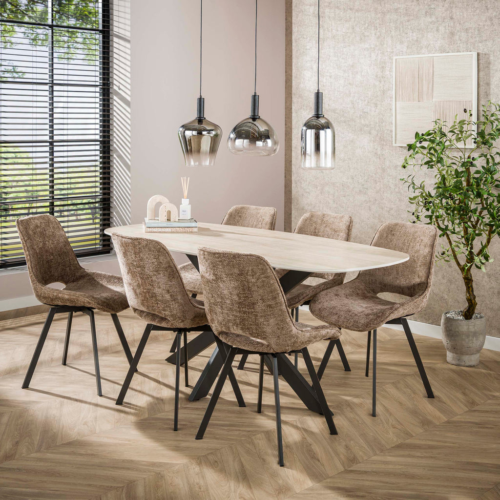 Eettafel Romano Cross | Deens ovaal | 3D keramiek travertin