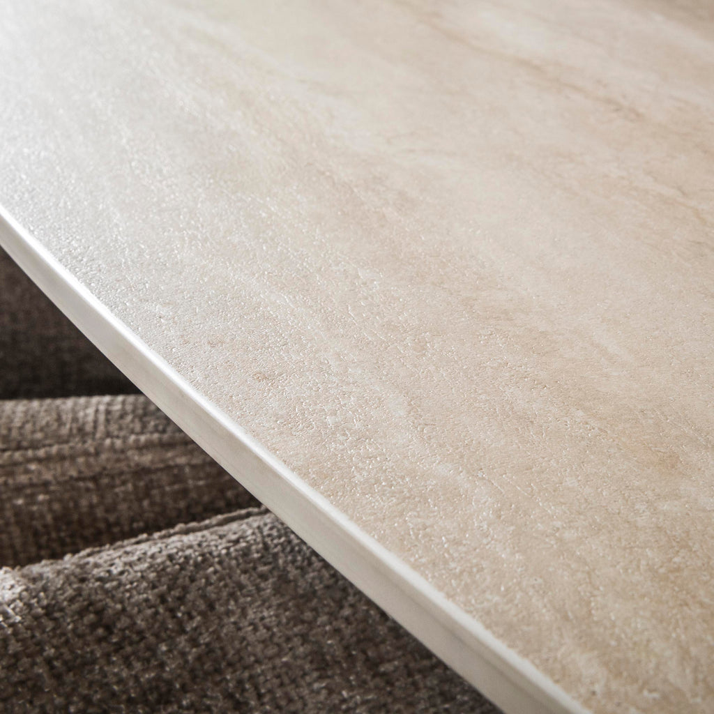 Eettafel Romano Cross | Deens ovaal | 3D keramiek travertin