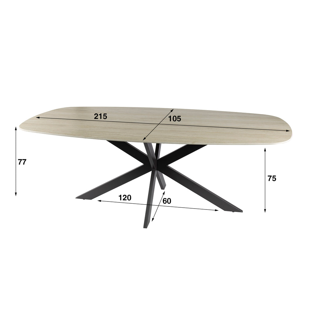 Eettafel Romano Cross | Deens ovaal | 215 cm | Travertin