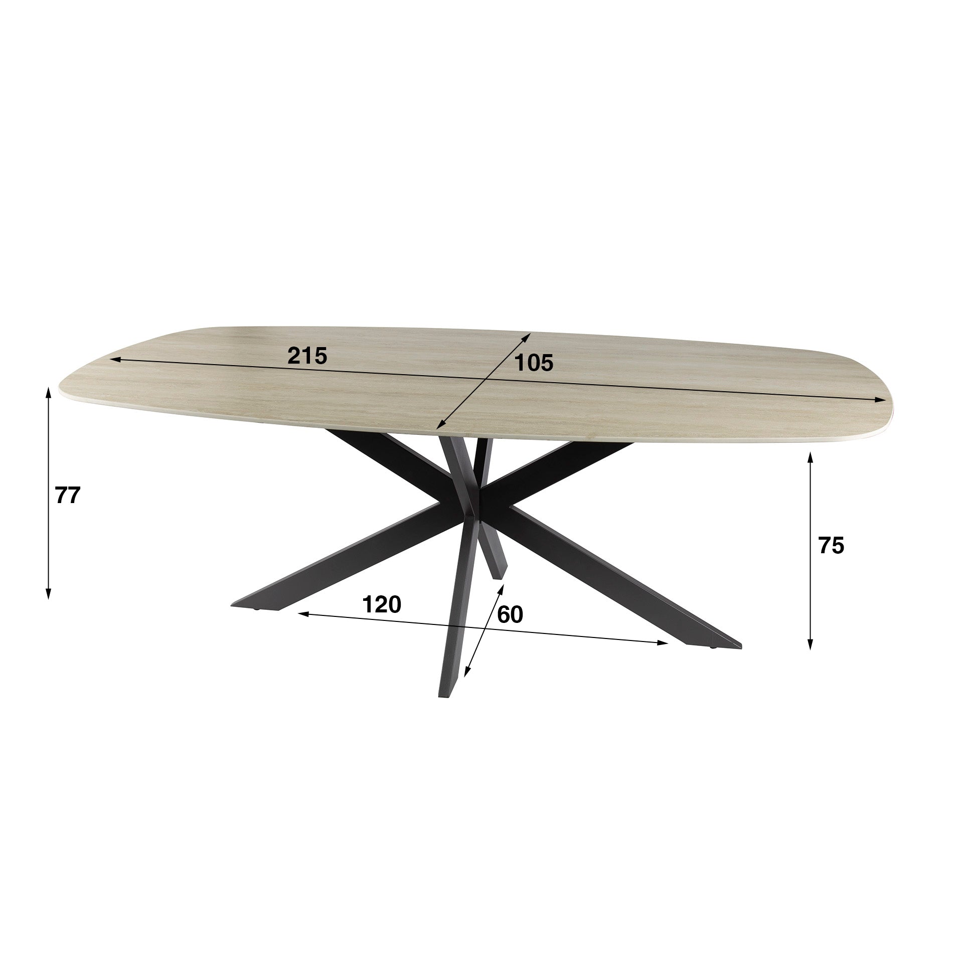Eettafel Romano Cross | Deens ovaal | 215 cm | Travertin