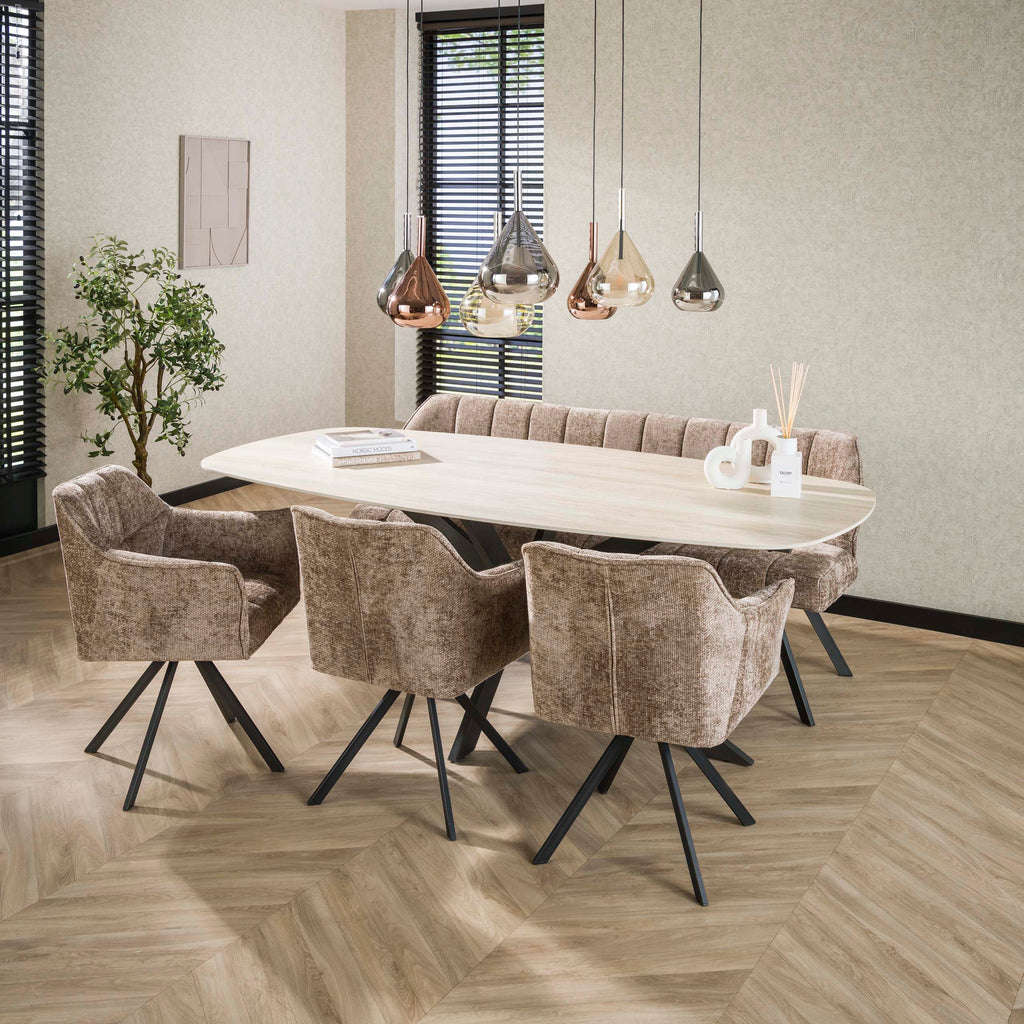 Eettafel Romano Cross | Deens ovaal | 215 cm | Travertin