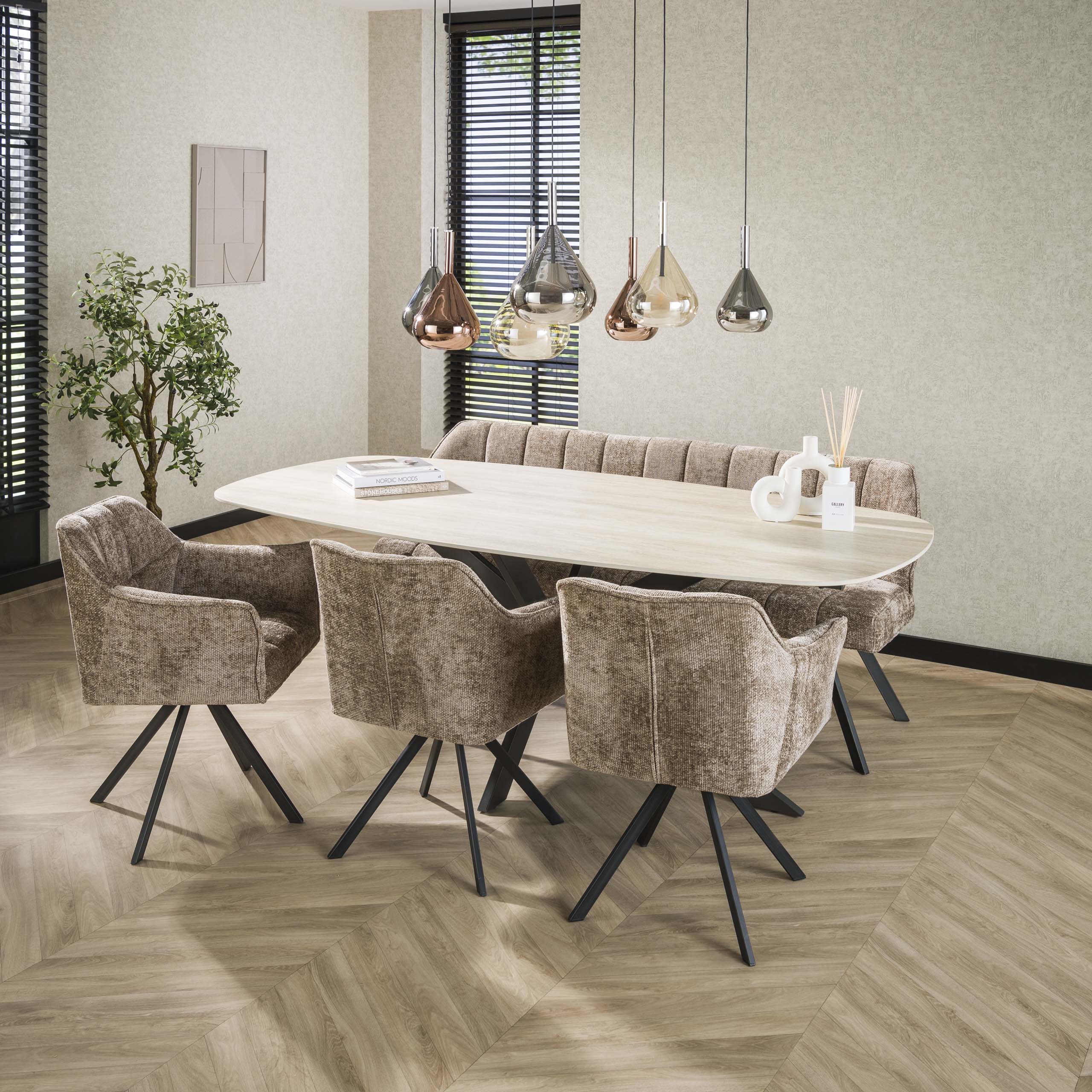 Eettafel Romano Cross | Deens ovaal | 215 cm | Travertin