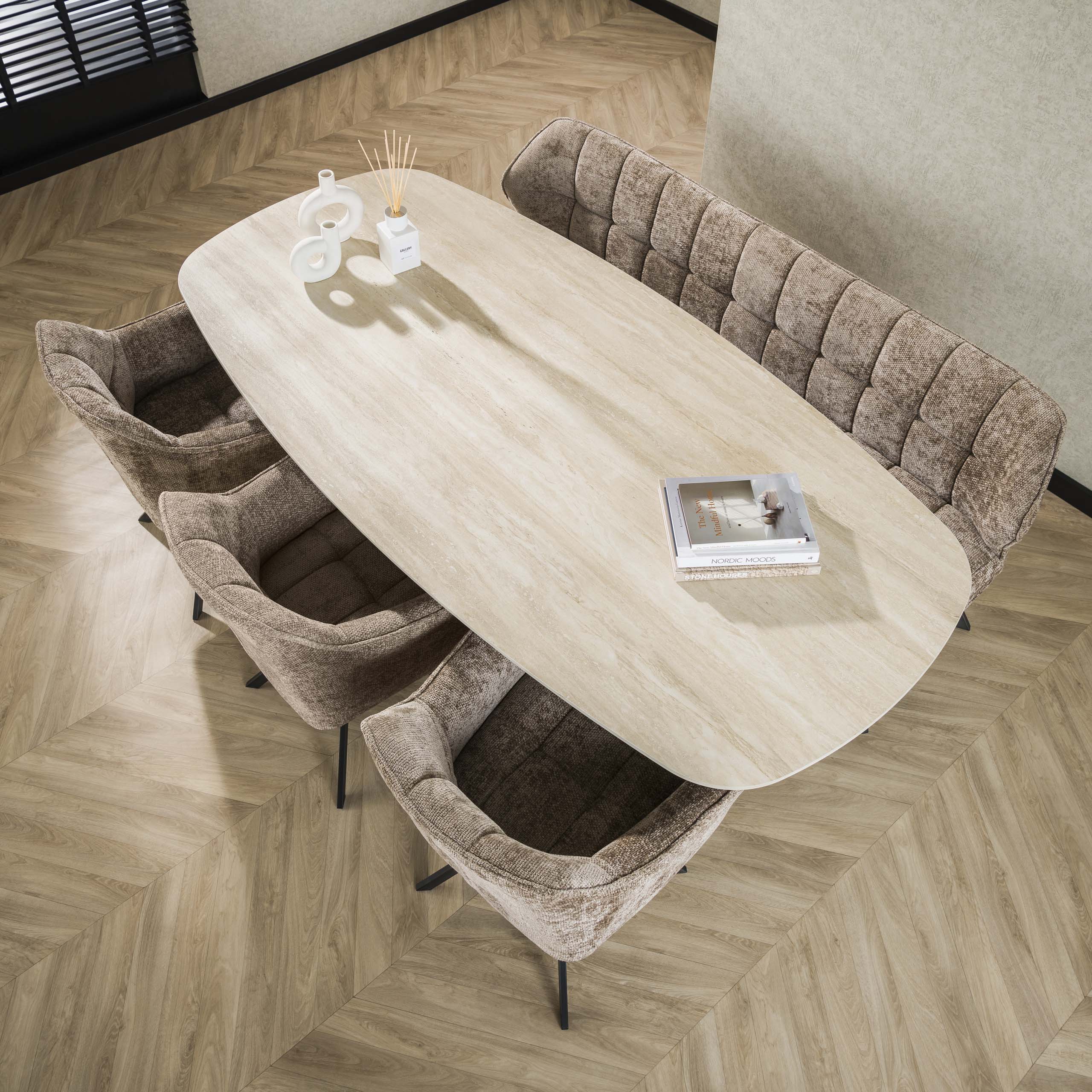 Eettafel Romano Cross | Deens ovaal | 215 cm | Travertin