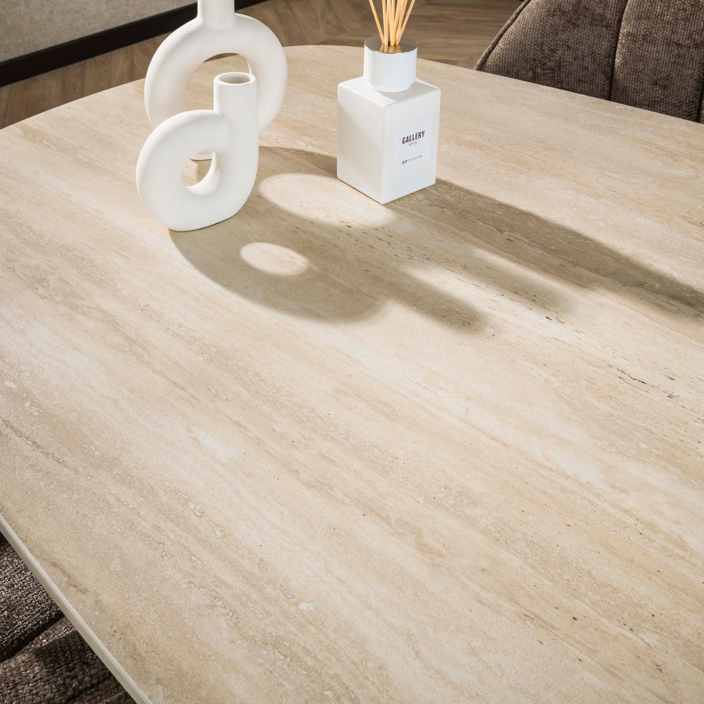 Eettafel Romano Cross | Deens ovaal | 215 cm | Travertin