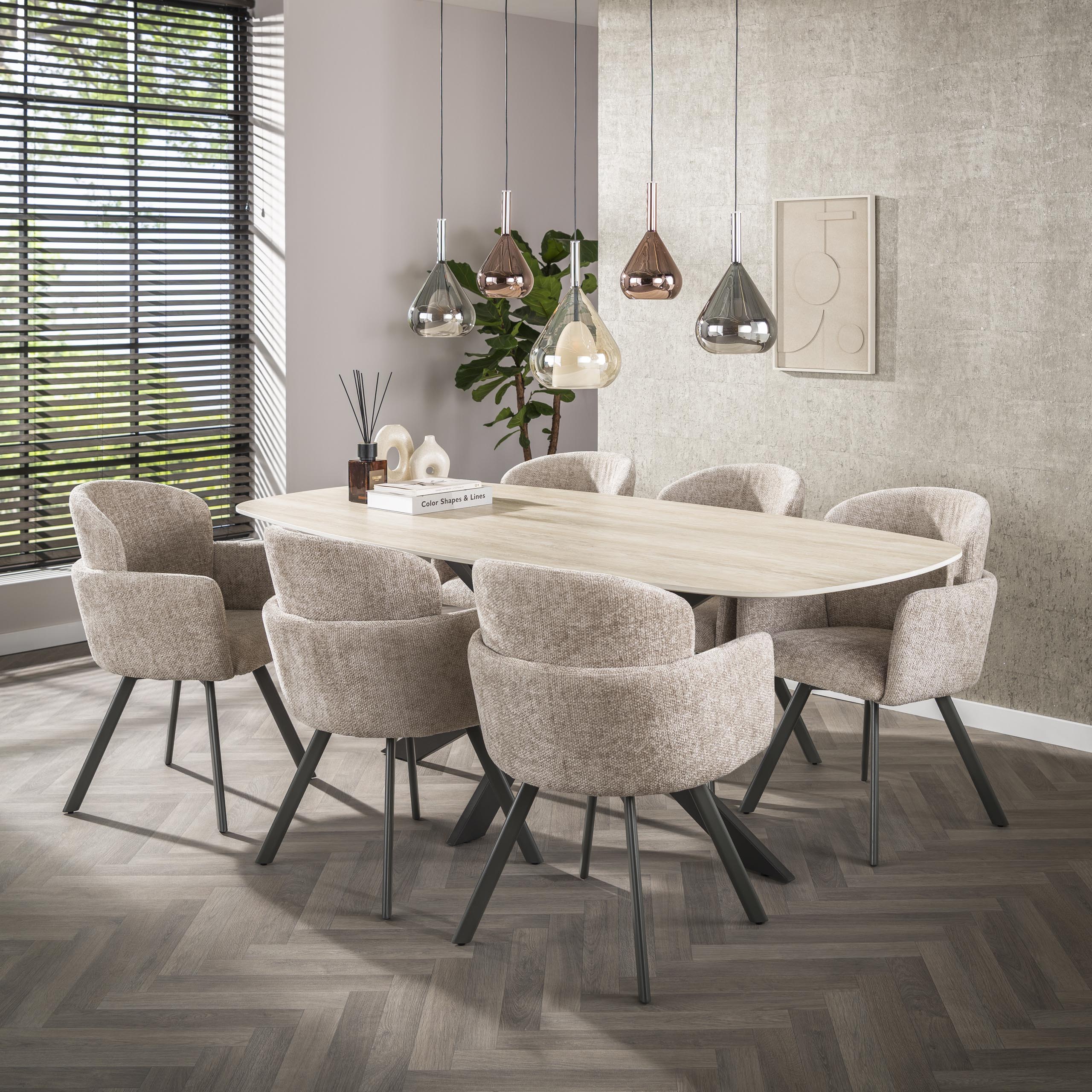 Eettafel Romano Cross | Deens ovaal | 215 cm | Travertin