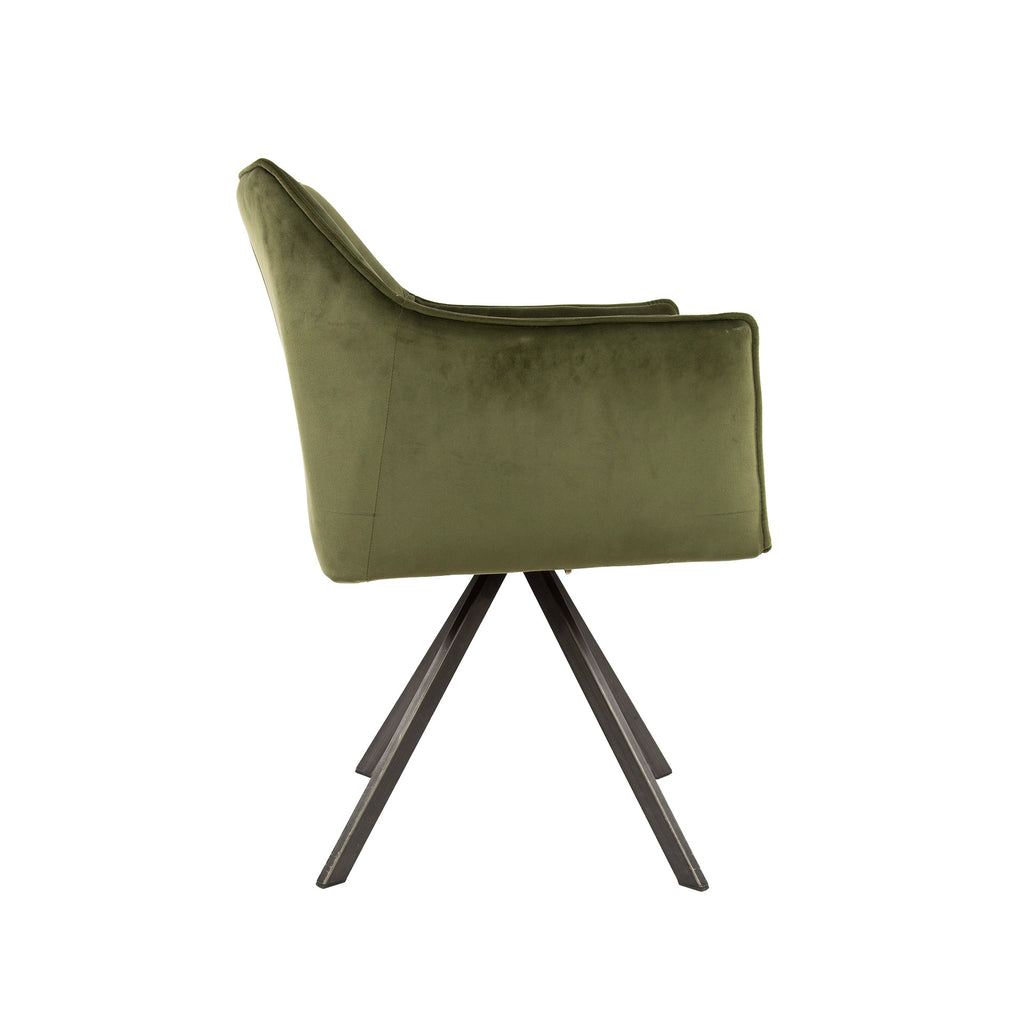 Armstoel Raster | Draaibaar | Velours groen | Set van 2