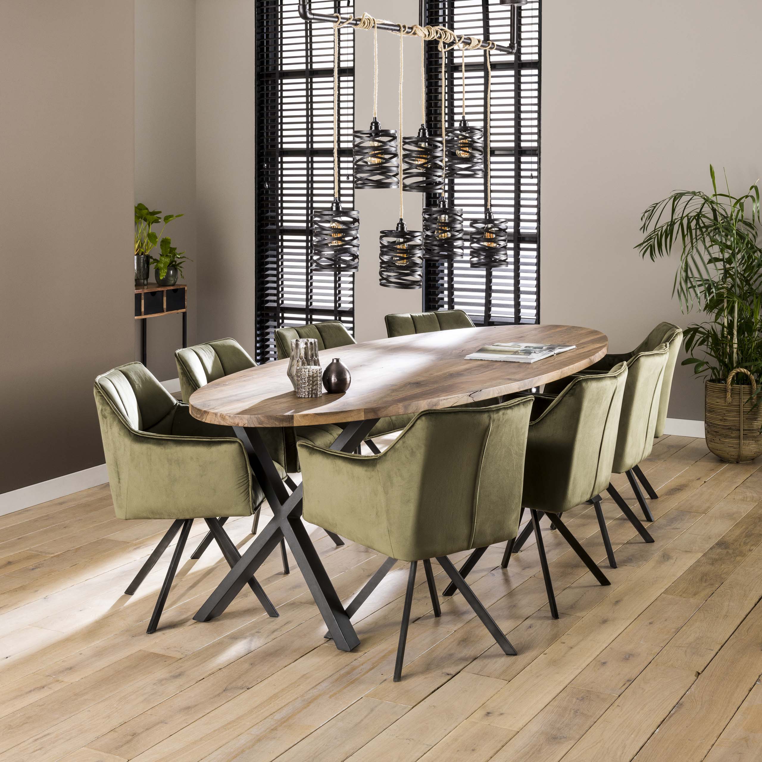 Armstoel Raster | Draaibaar | Velours groen | Set van 2