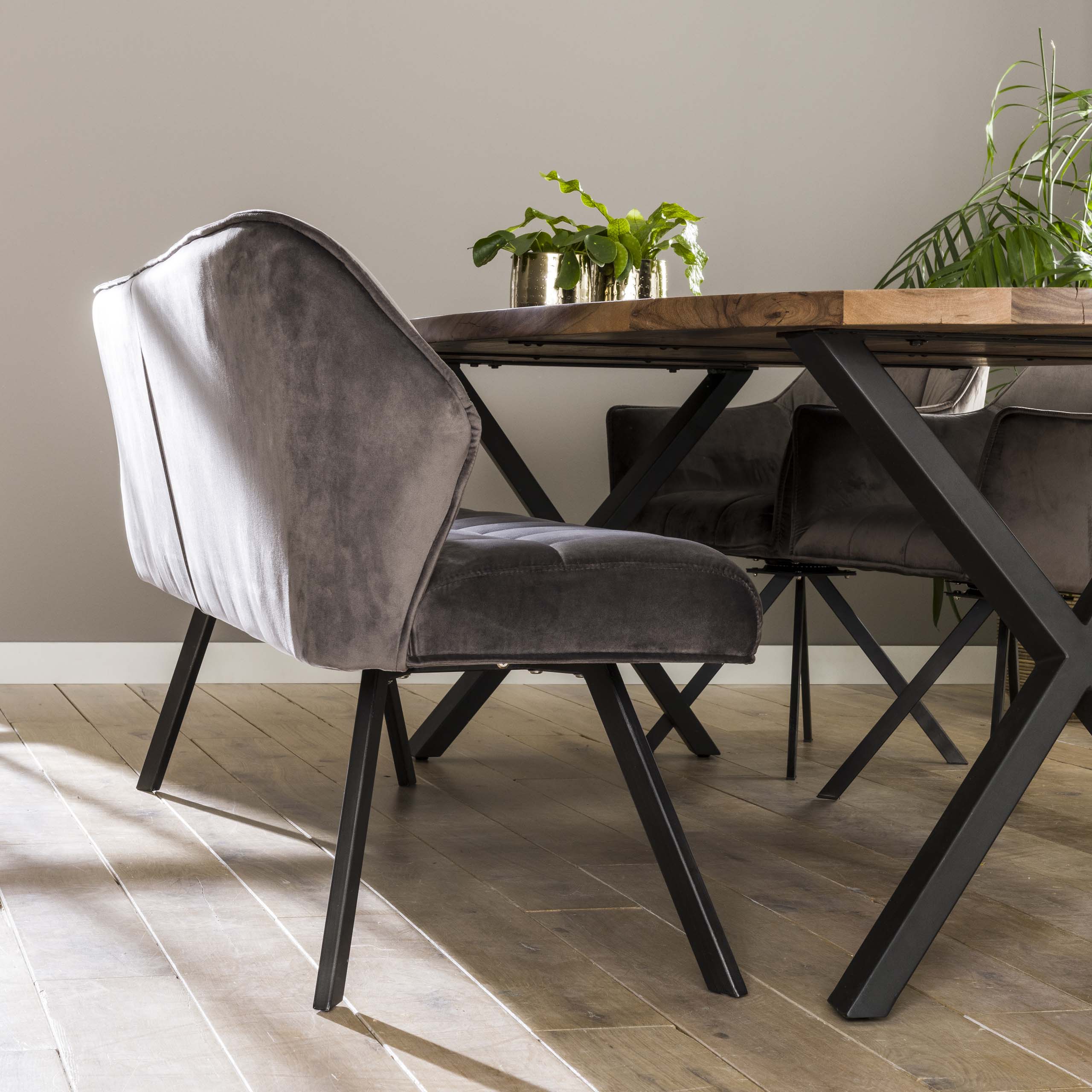 Eetkamerbank Raster | Velours | Antraciet