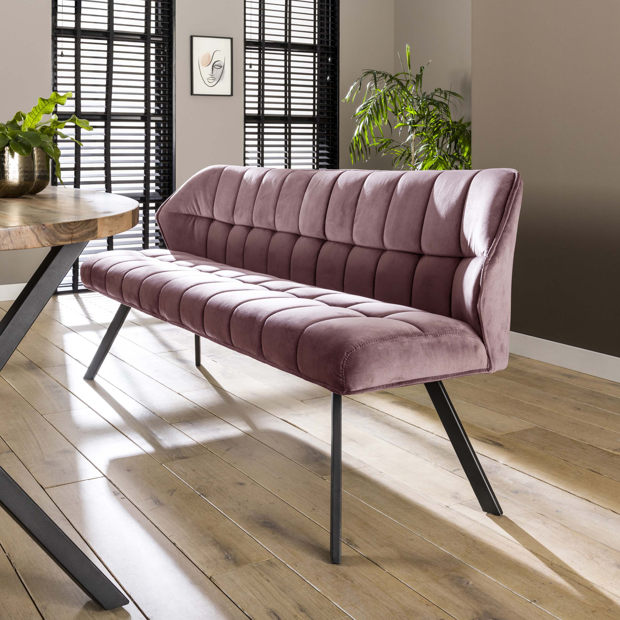 Eetkamerbank Raster | Velours | Roze