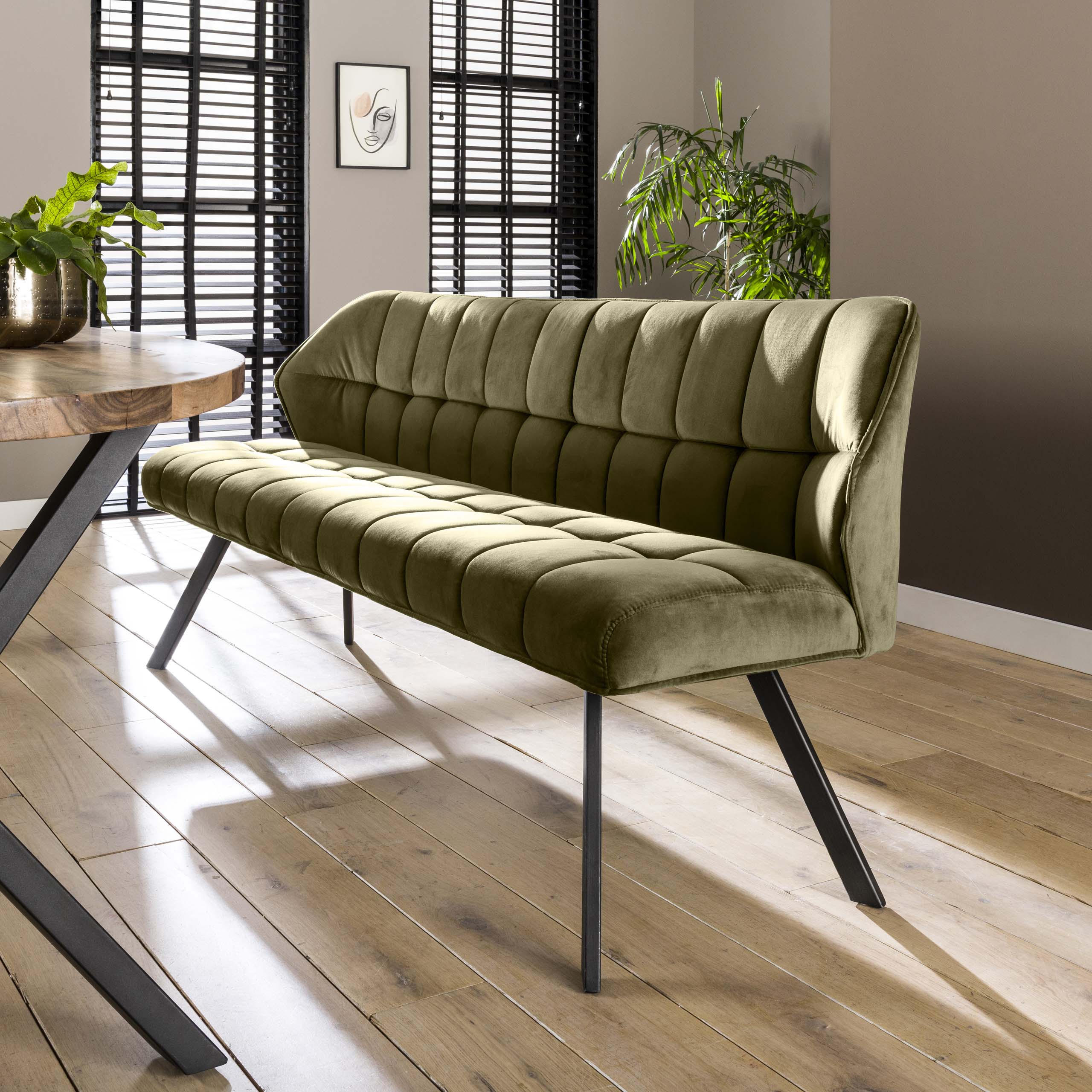 Eetkamerbank Raster | Velours | Groen