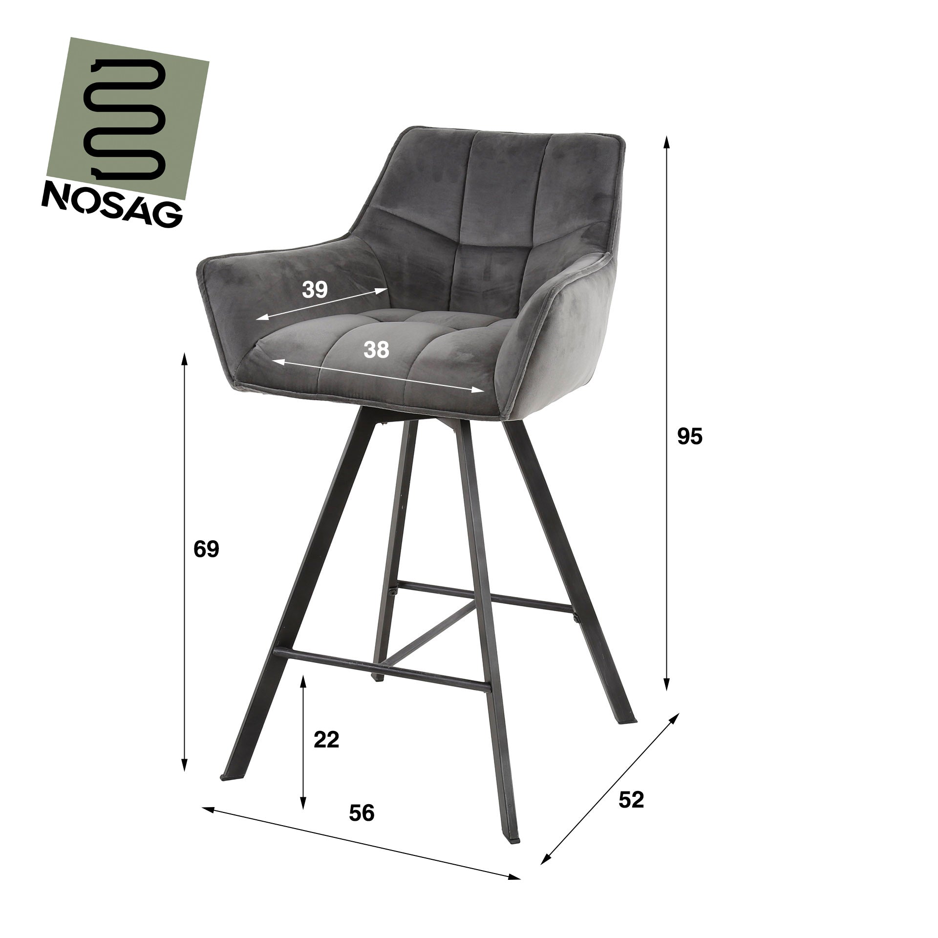 Barstoel Raster | Draaibaar | Velours antraciet